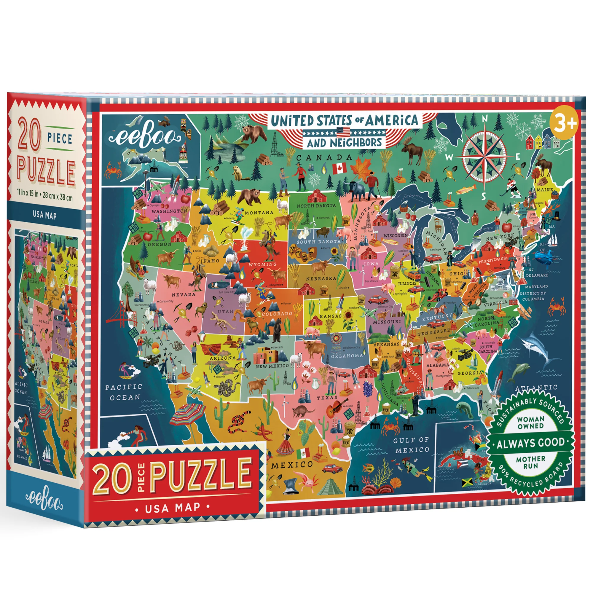 eeBoo USA Map 20-Piece Puzzle