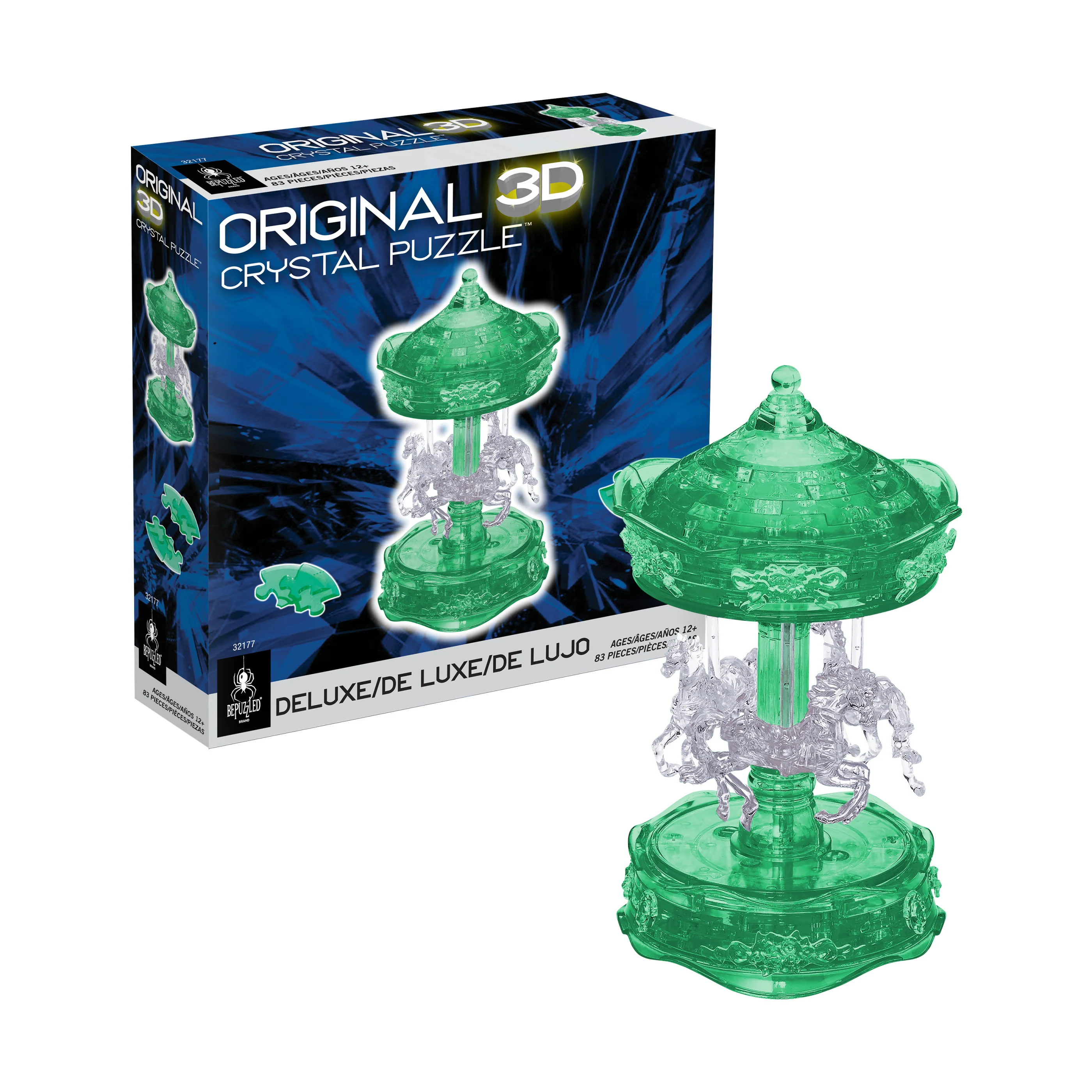 BePuzzled 3D Crystal Carousel Puzzle - Enchanting Green/White, 83 Pieces - Image 3