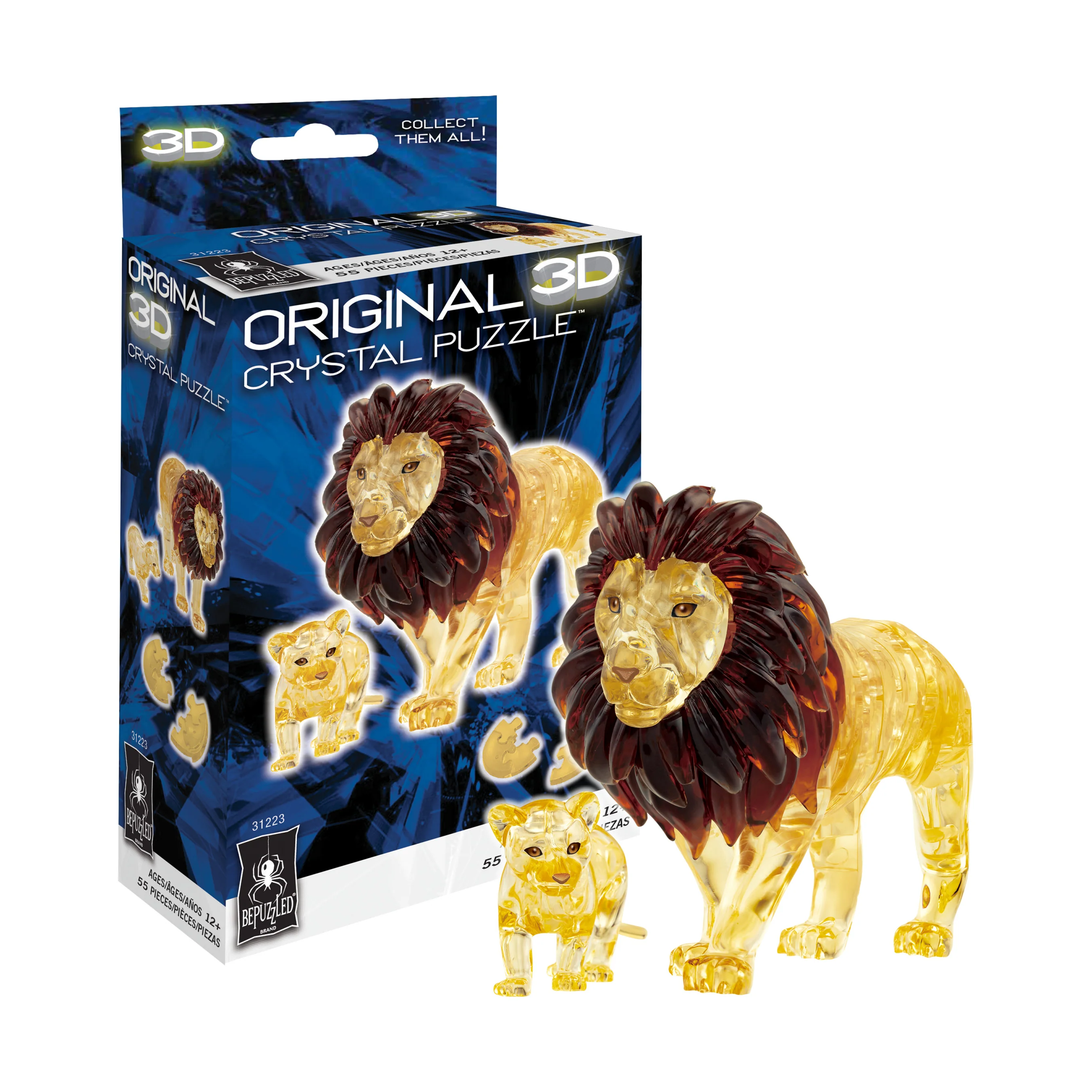 3D Crystal Puzzle - Lion and Baby (Gold): 55 Pcs - Image 4