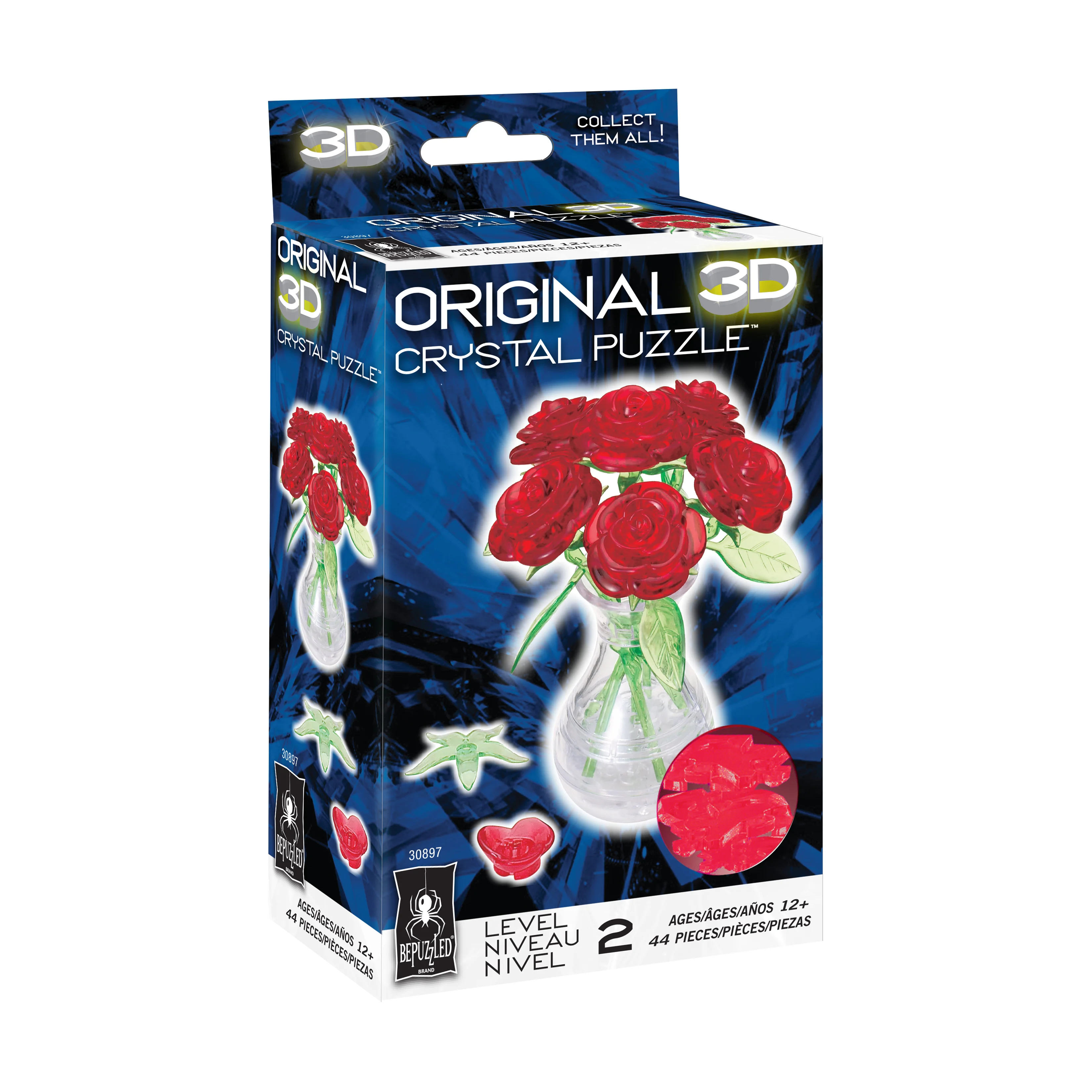 Blossom & Bloom 3D Crystal Puzzle - Roses in a Vase, 44 Pieces - Image 2