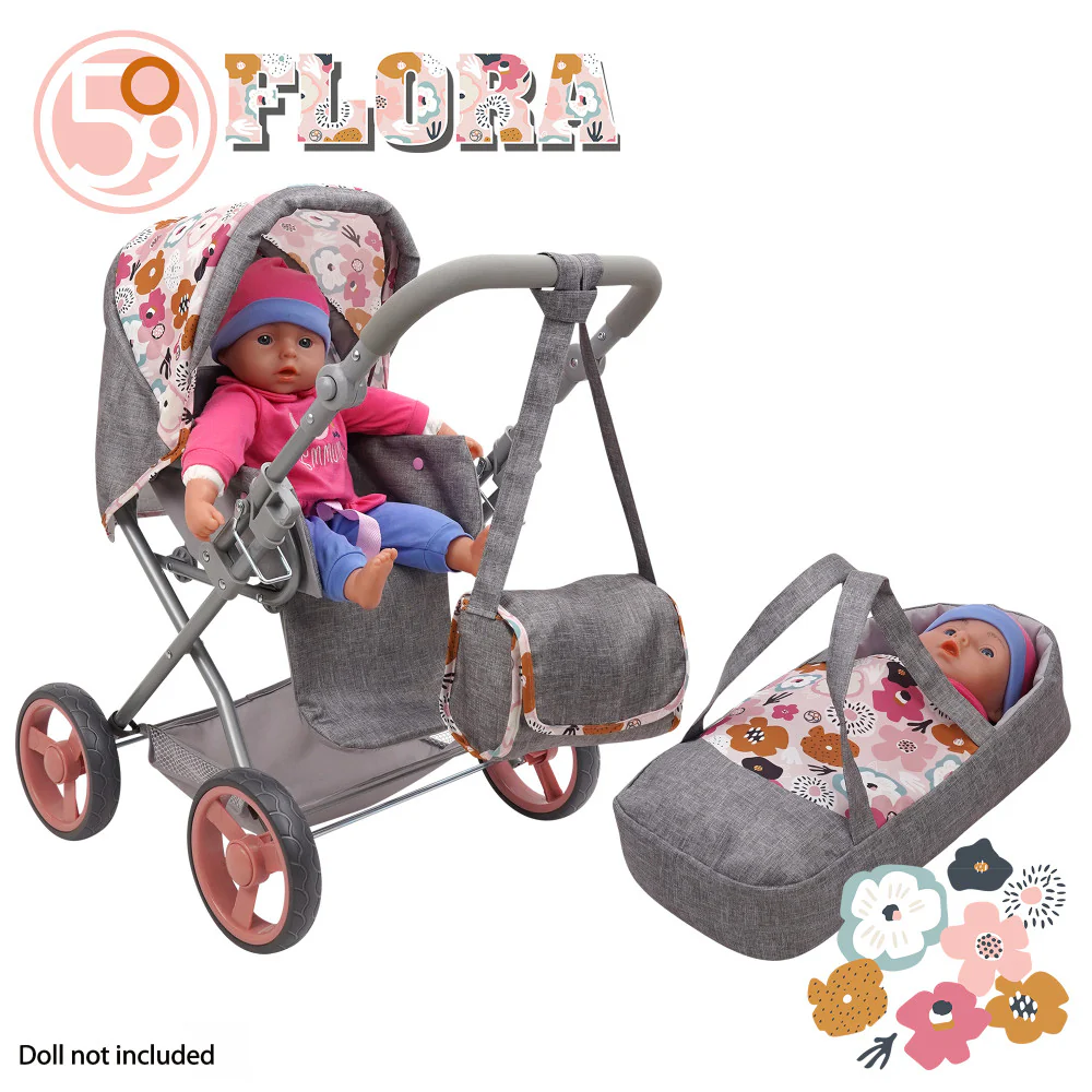 509 Crew Kelly Deluxe Doll Pram with Melange Flora Design and Matching Bag - Image 5