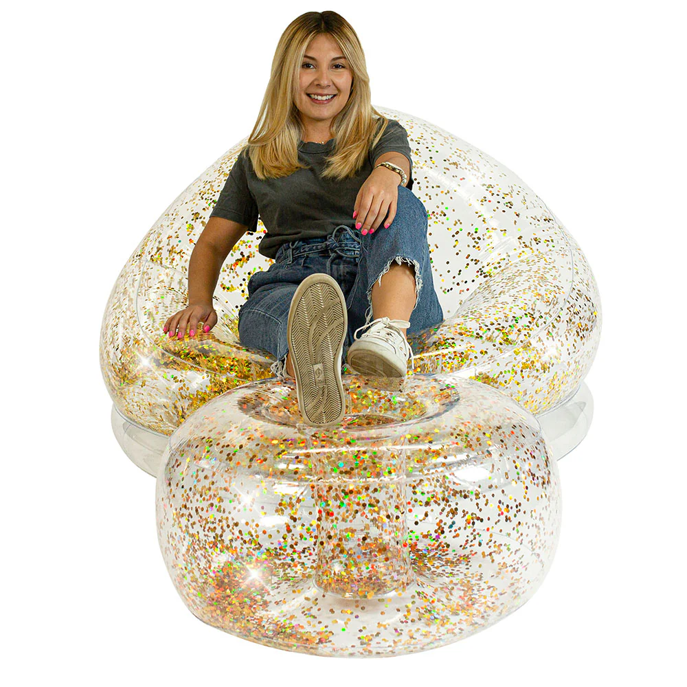 AirCandy Gold Holographic Glitter Ottoman - Chic Inflatable Seating - Image 2