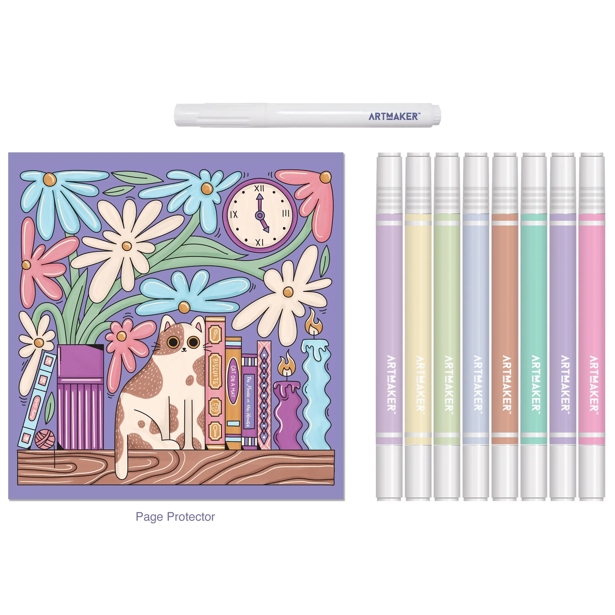 Art Maker Library Cats Coloring Kit With 32 Illustrations, 8 Markers And Paint Pen - Image 2