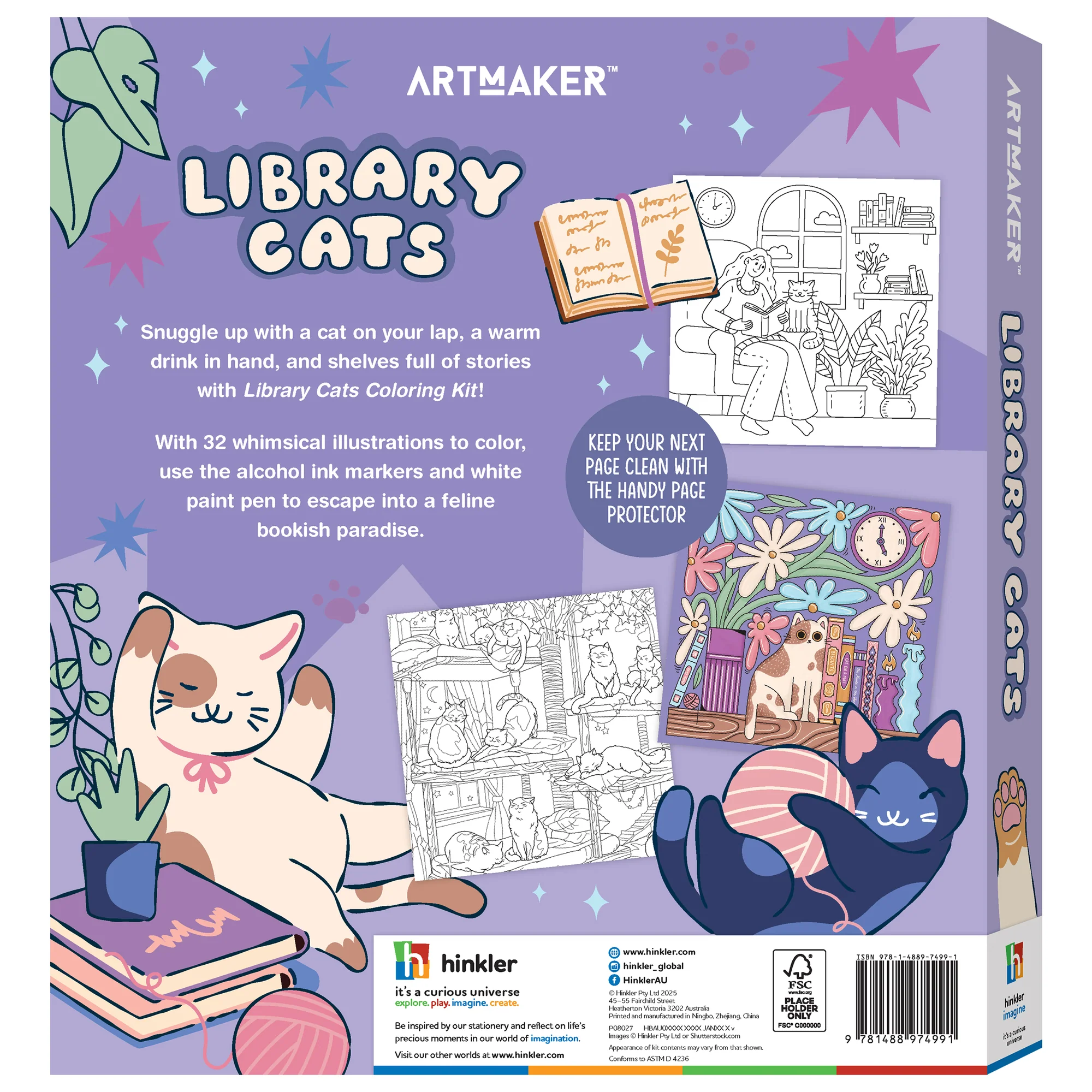 Art Maker Library Cats Coloring Kit With 32 Illustrations, 8 Markers And Paint Pen - Image 3