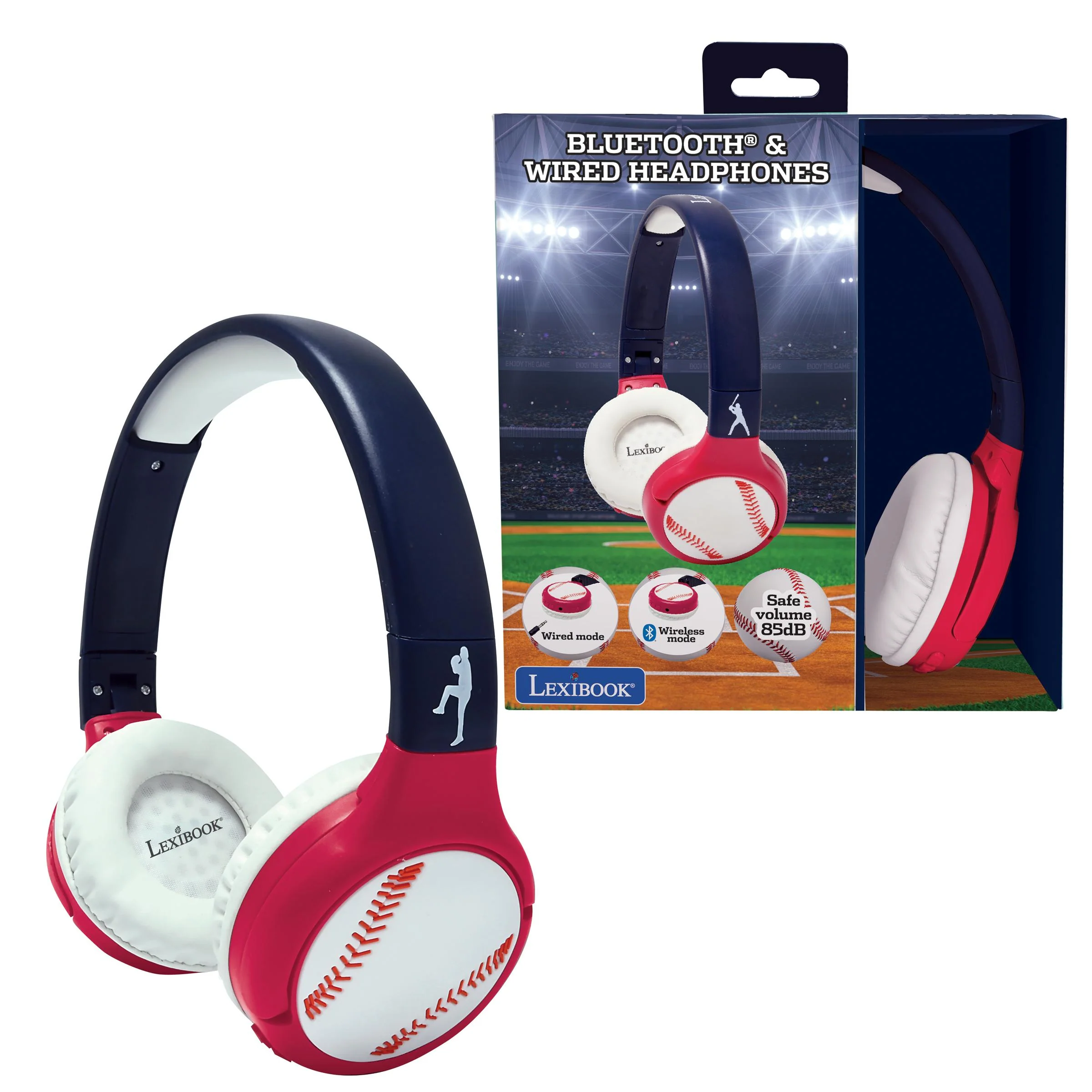 LEXiBOOK Baseball 2-in-1 Foldable Headphones - Bluetooth & Wired Options - Image 2