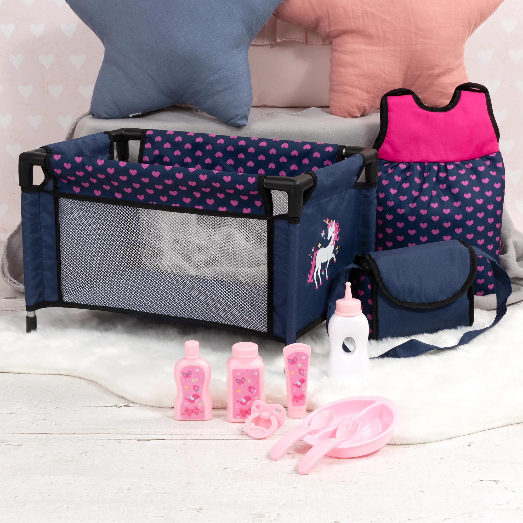 Bayer Design Doll Travel Set with Navy-Pink-Unicorn Theme - Image 2
