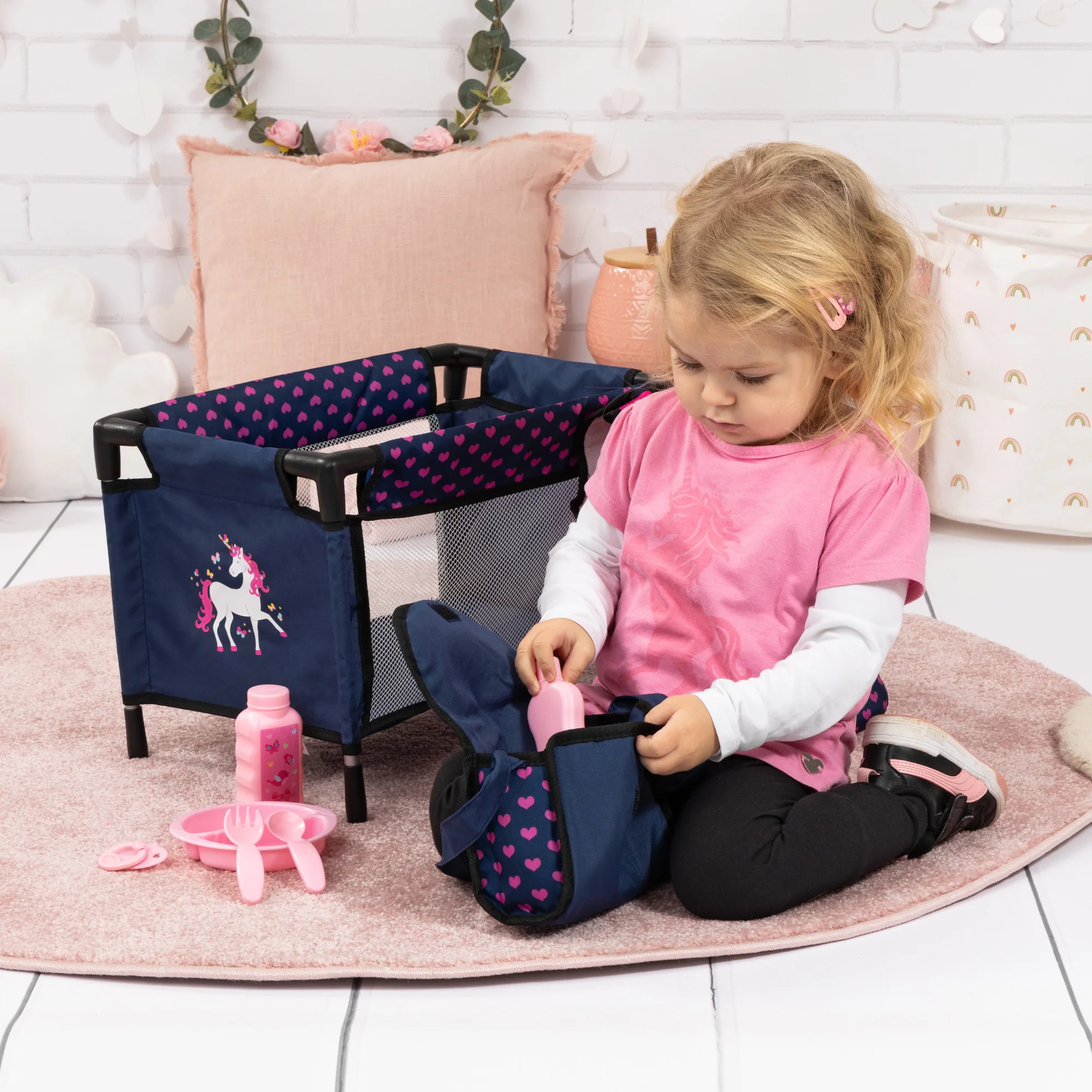 Bayer Design Doll Travel Set with Navy-Pink-Unicorn Theme - Image 3
