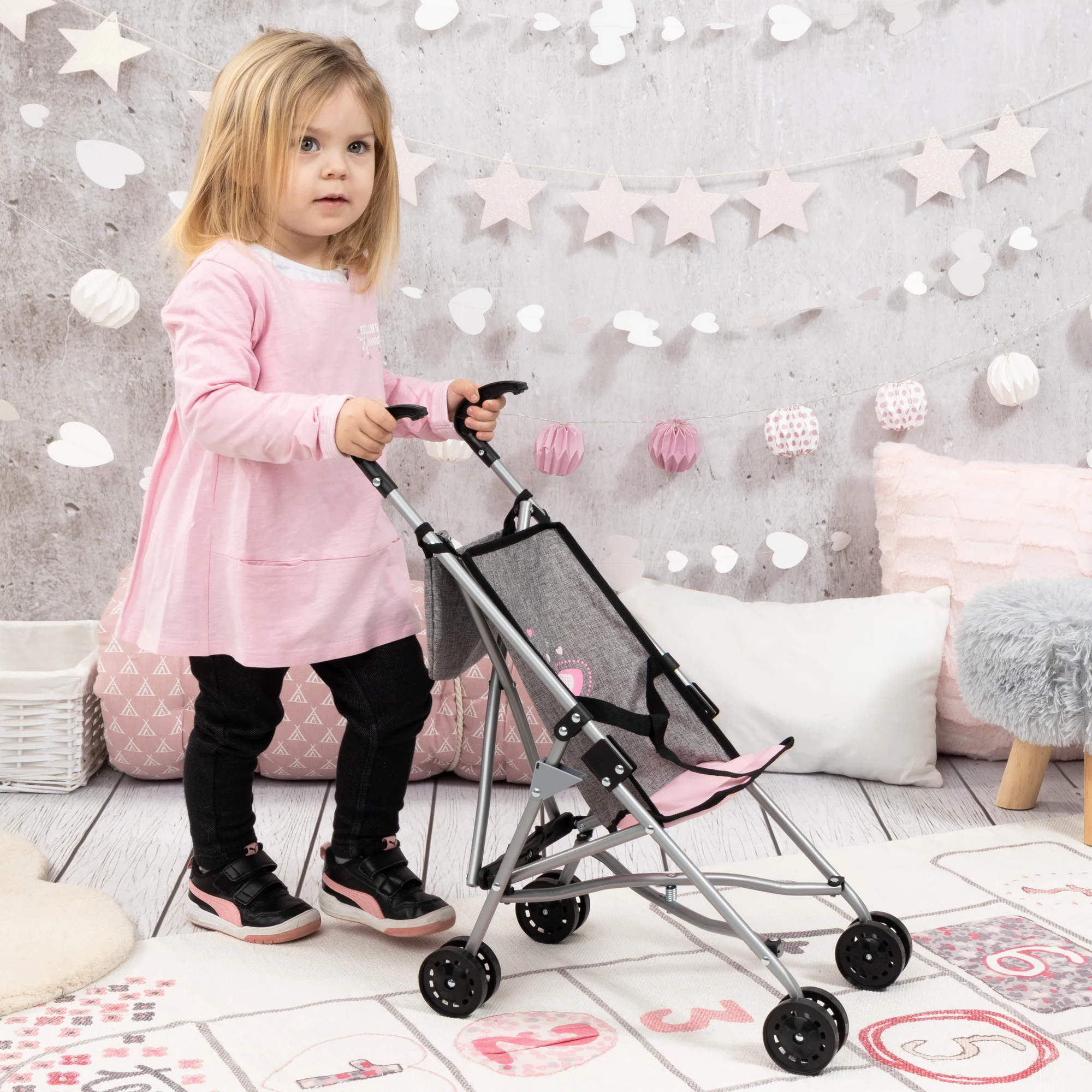 Bayer Design Doll Buggy Stroller With Butterfly Pattern And Storage Basket - Image 2