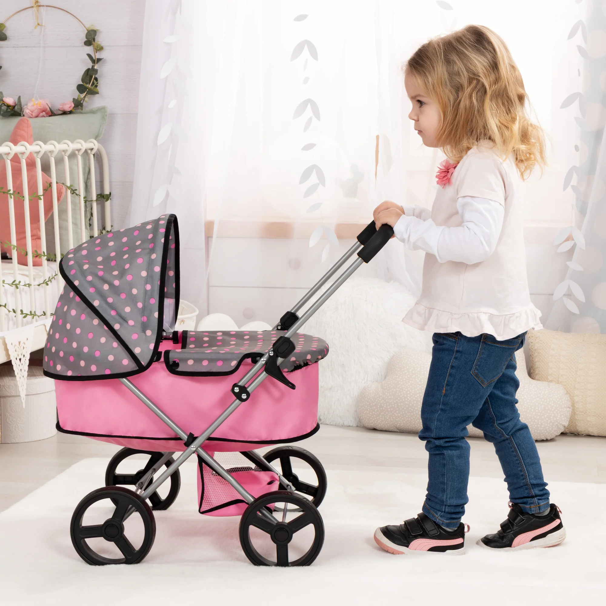 Bayer Design Doll Pram With Adjustable Handle And Shopping Basket - Image 2