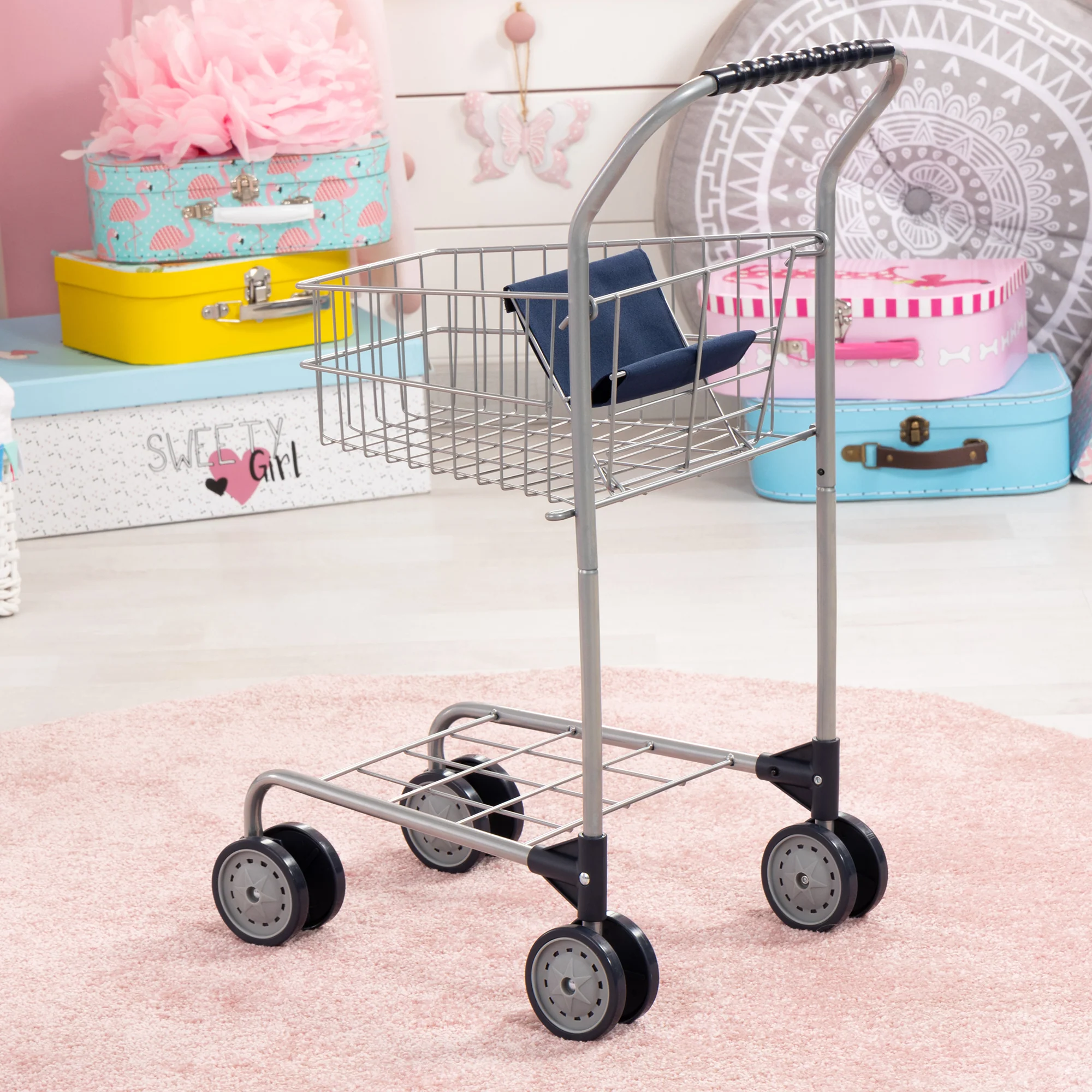 Bayer Design Grocery Shopping Cart - Toddler Pretend Play Toy, Grey & Blue - Image 4
