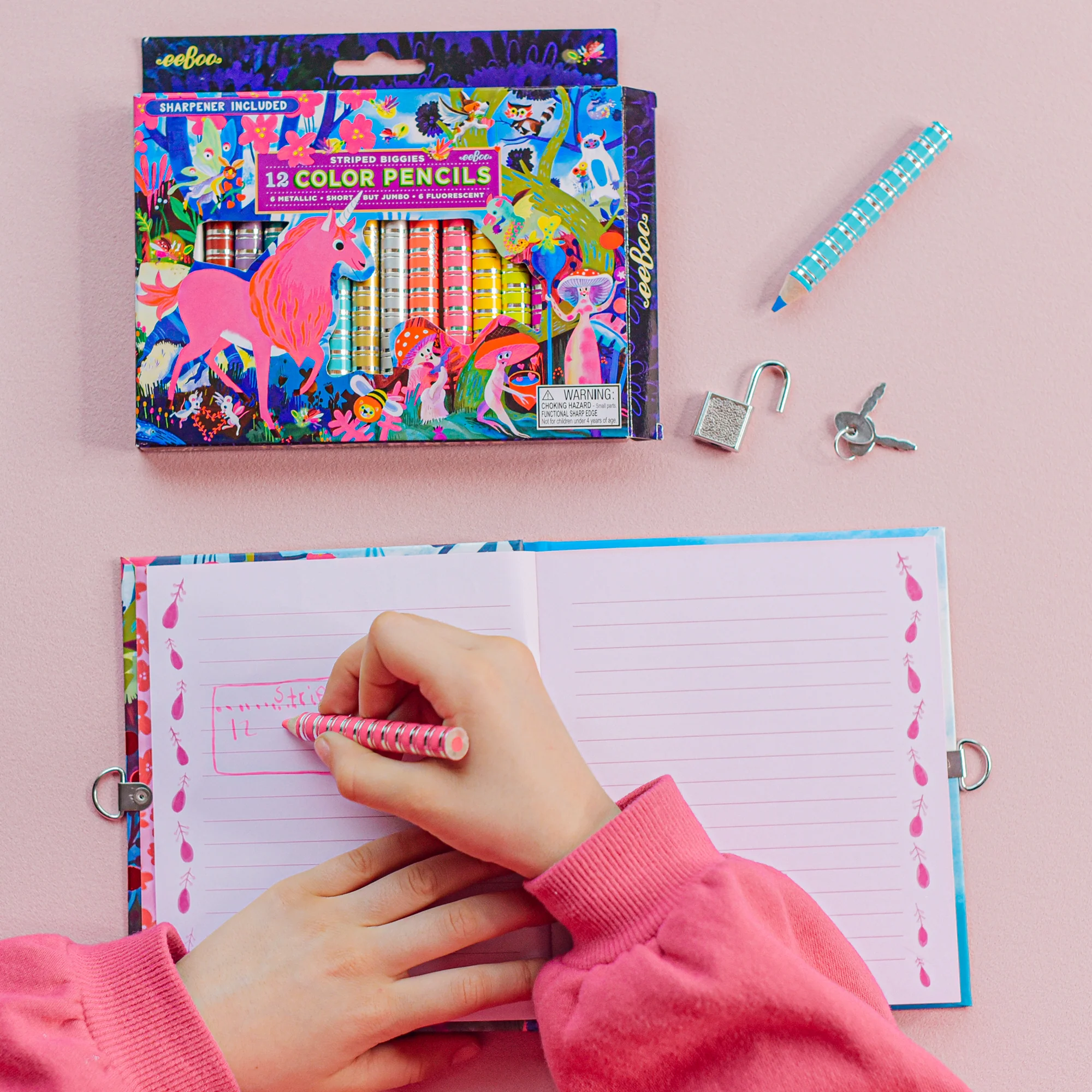 eeBoo Magical Creatures Biggies Color Pencils 12-Piece Set With Fluorescent And Metallic Colors - Image 3