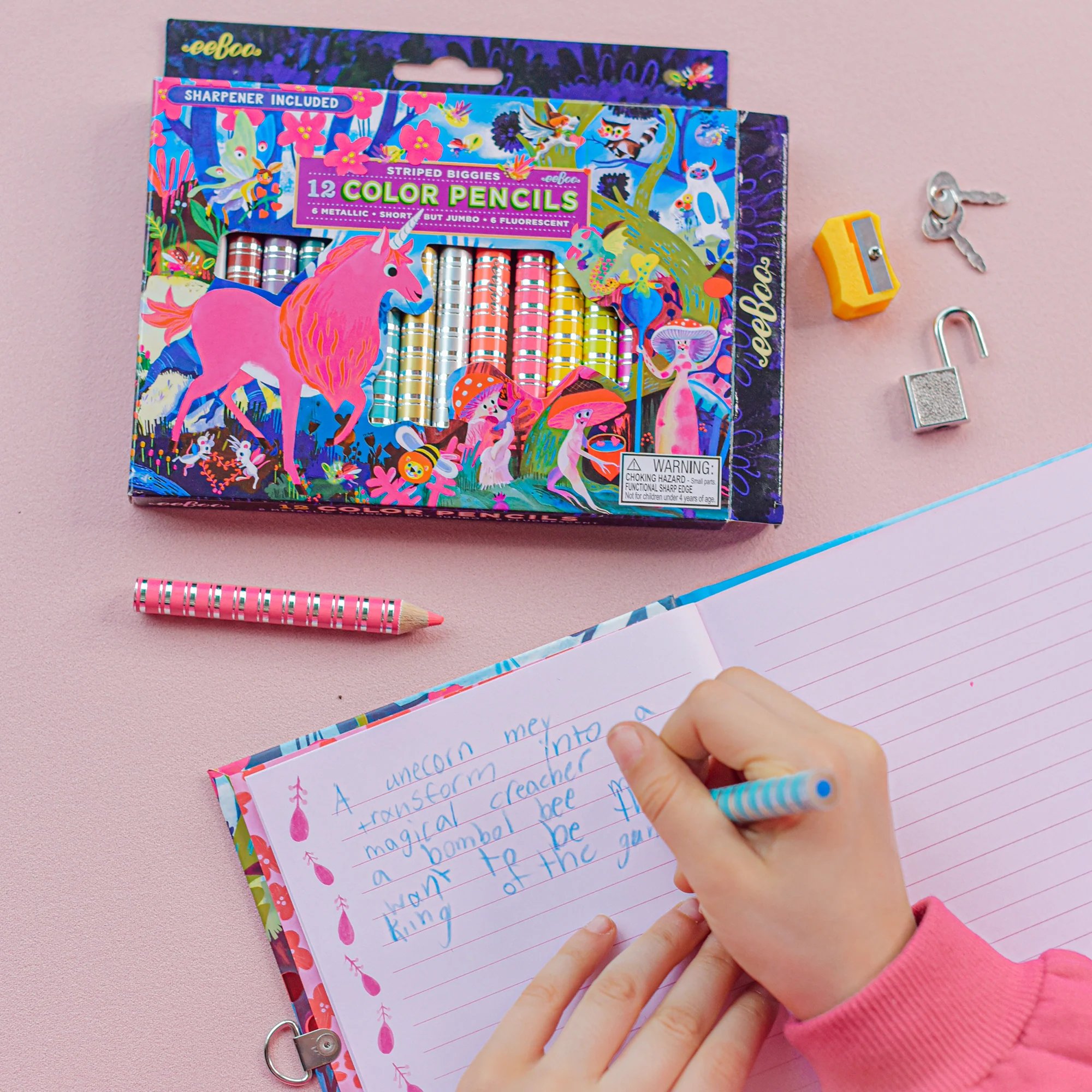eeBoo Magical Creatures Biggies Color Pencils 12-Piece Set With Fluorescent And Metallic Colors - Image 4
