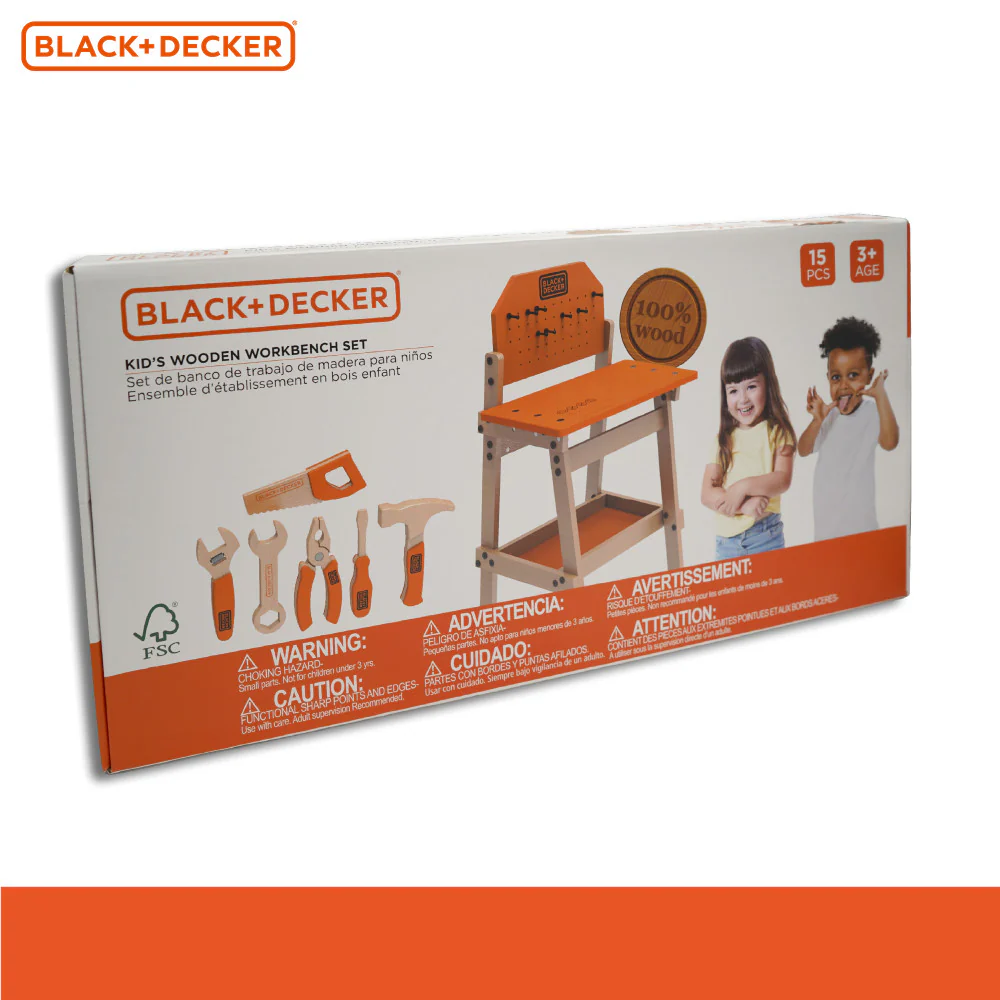 Black & Decker 6-Piece Kids Workbench & Wooden Tool Set - Pretend Play - Image 3