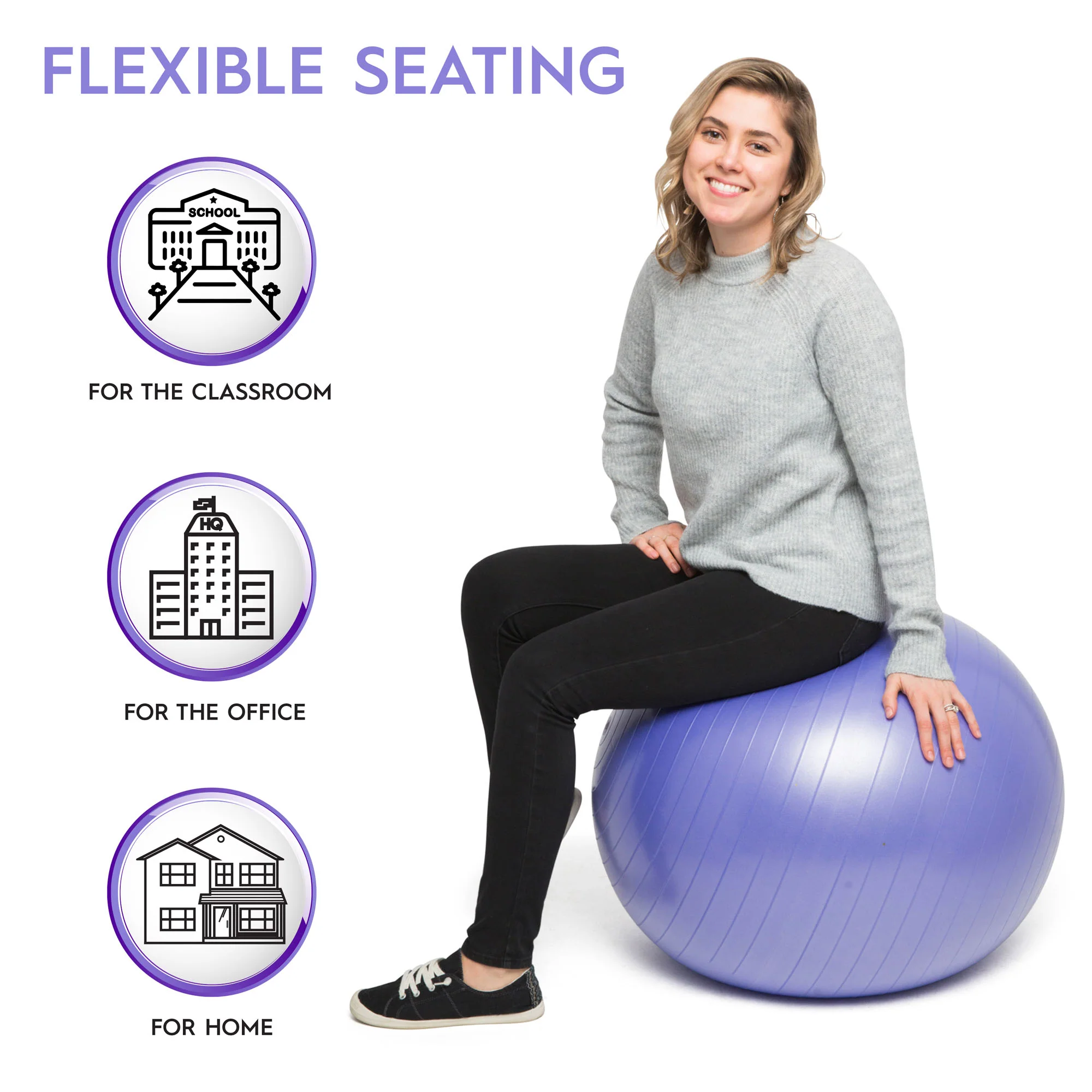 Bouncyband® Balance Ball, 65cm, Vibrant Purple - Stay Active & Focused - Image 7