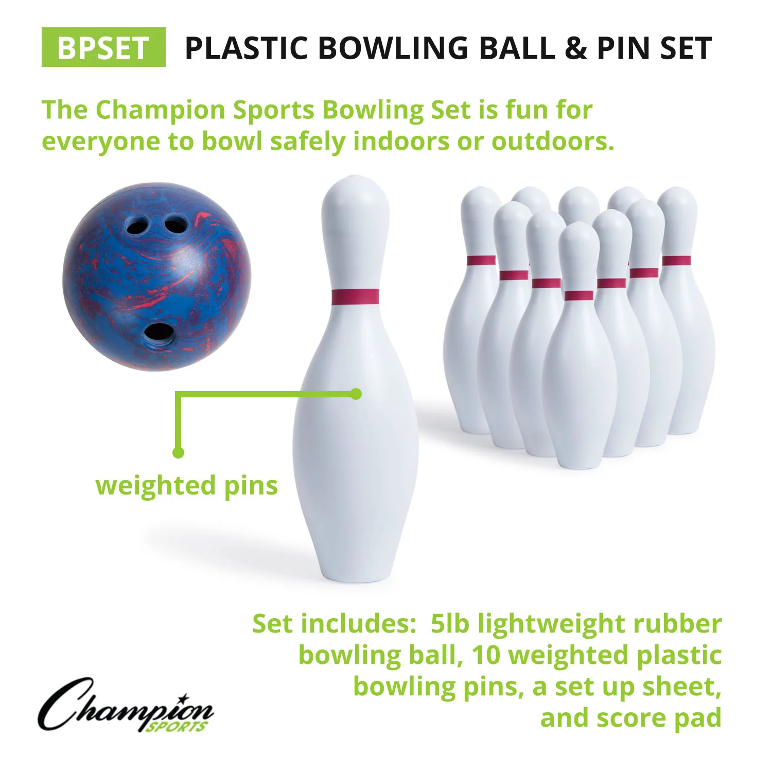 Champion Sports Swirl Bowling Set with Lightweight Ball & Pins - Image 2