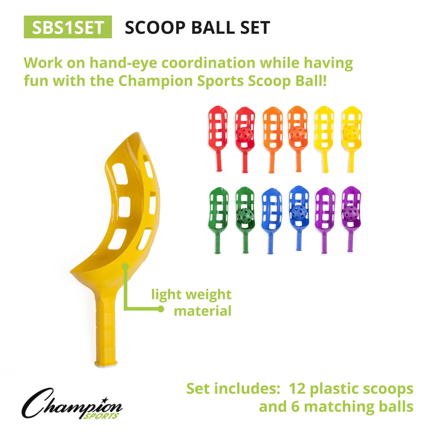 Champion Sports Colorful Scoop Ball Set - Fun Outdoor & Indoor Catch Game - Image 2
