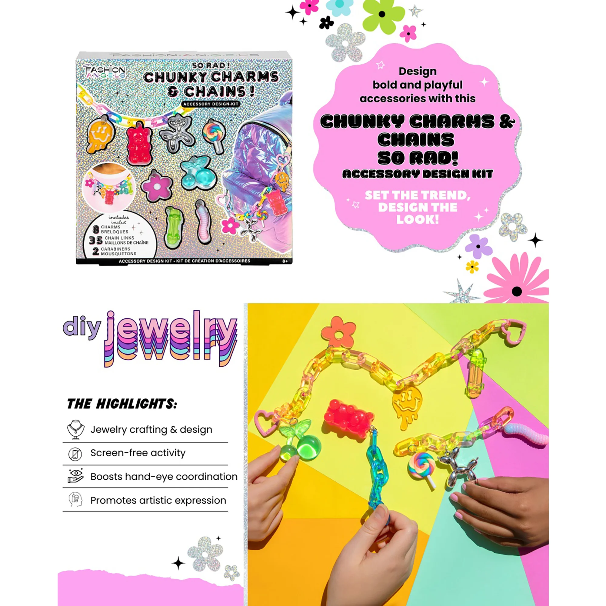 Fashion Angels So Rad Hyperlink Keychain Jewelry Design Kit With 8 Charms And 35 Snap Links - Image 3