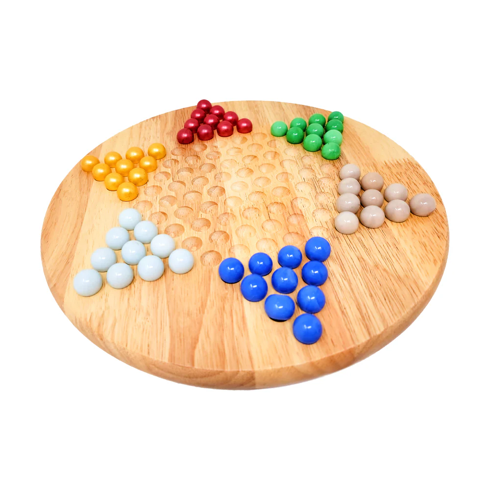 Classic Game Collection 12-Inch Wooden Chinese Checkers Set with Marbles - Image 2