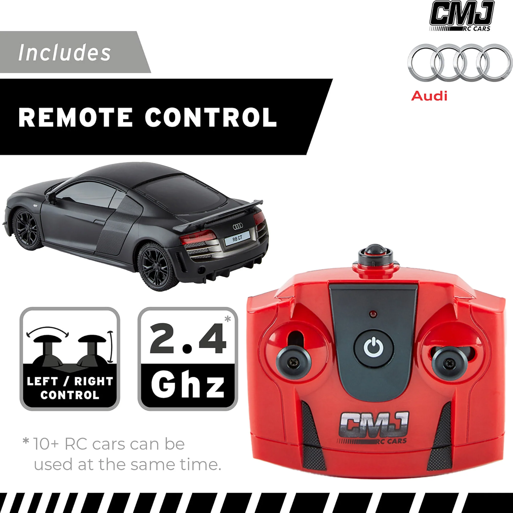 CMJ RC Cars Audi R8 GT - Black - 1:24 Scale Remote Control Car with LED Headlights and 2.4GHz Racing Frequency - Image 4