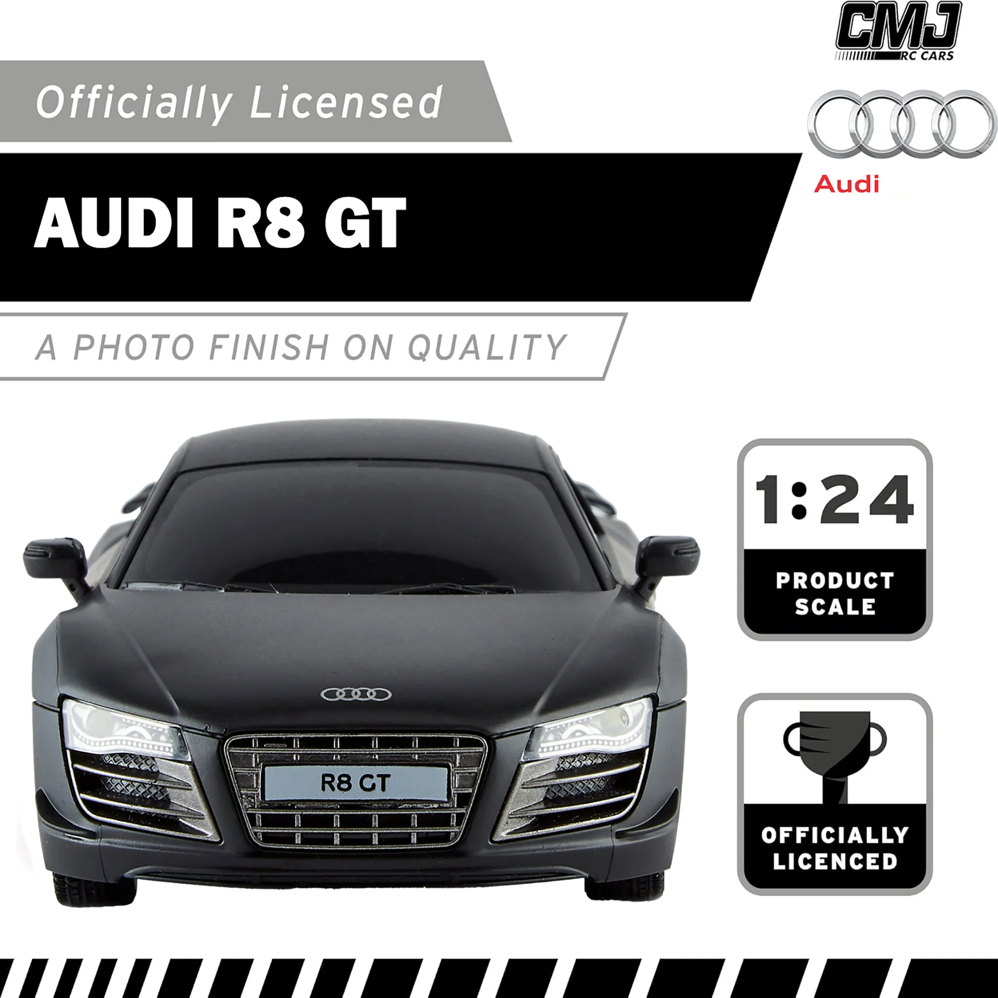 CMJ RC Cars Audi R8 GT - Black - 1:24 Scale Remote Control Car with LED Headlights and 2.4GHz Racing Frequency - Image 5