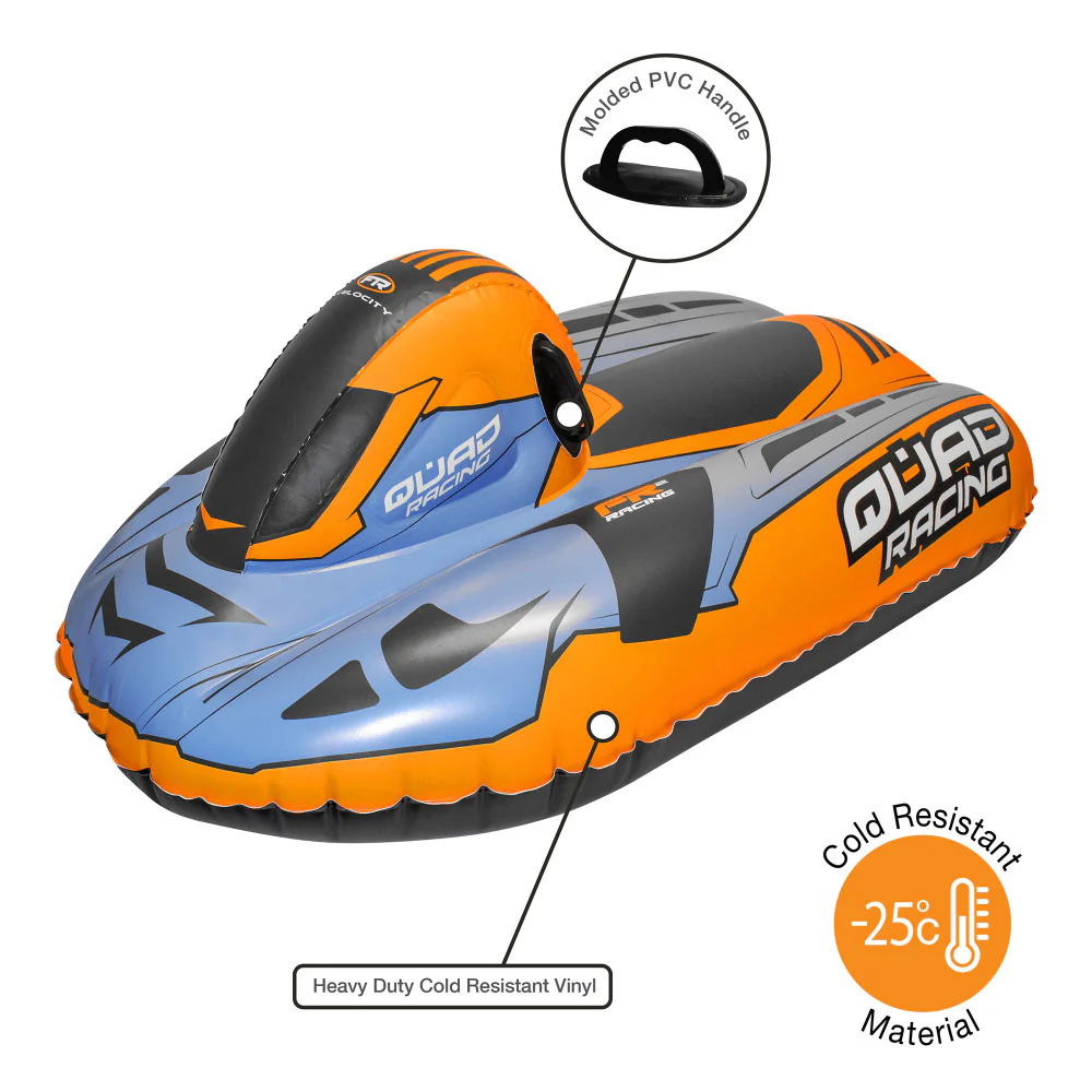 CocoNut Outdoor 50-Inch Inflatable Quad Racing Snowmobile Sled - Orange & Blue - Image 2