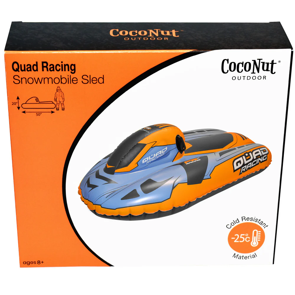 CocoNut Outdoor 50-Inch Inflatable Quad Racing Snowmobile Sled - Orange & Blue - Image 3