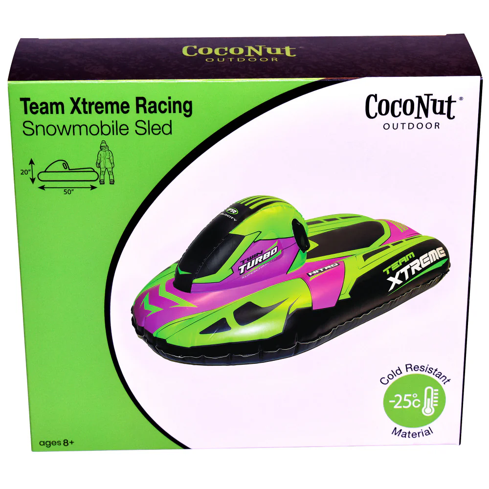 CocoNut Outdoor: Team Xtreme Racing Snowmobile Sled - Lime-Pink-Black - Image 3