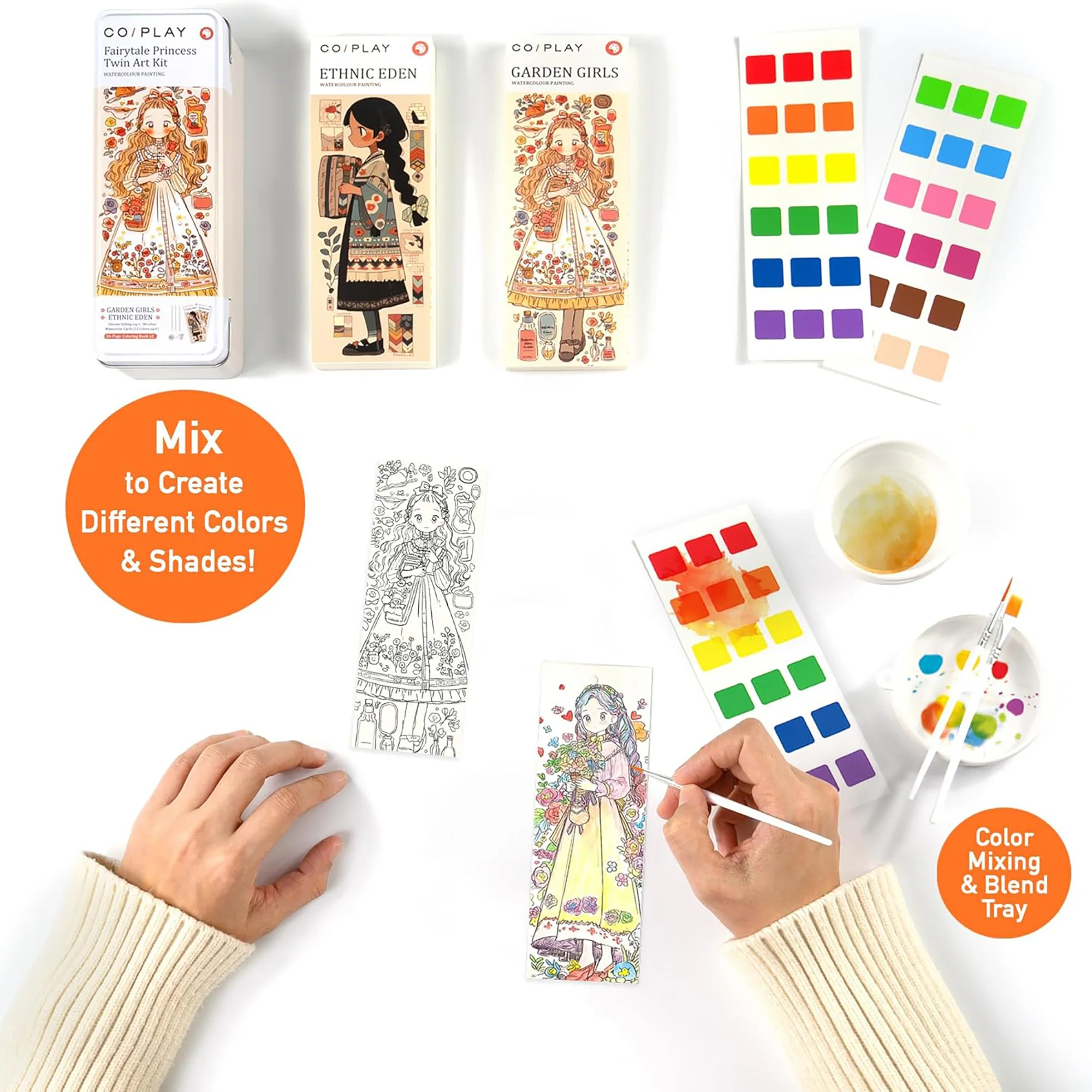 COIPlay Fairytale Princess Watercolor Art Kit With 648 Paint Blocks And 52 Coloring Cards - Image 3