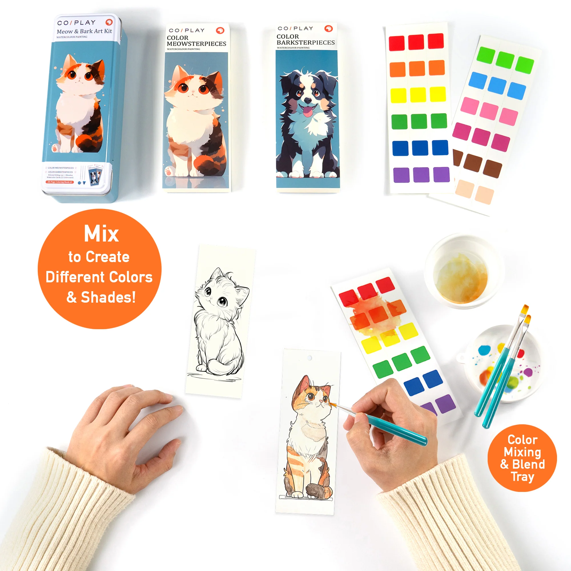 COIPlay Meow & Bark Watercolor Art Kit With 648 Paint Blocks And 52 Animal Bookmarks - Image 3