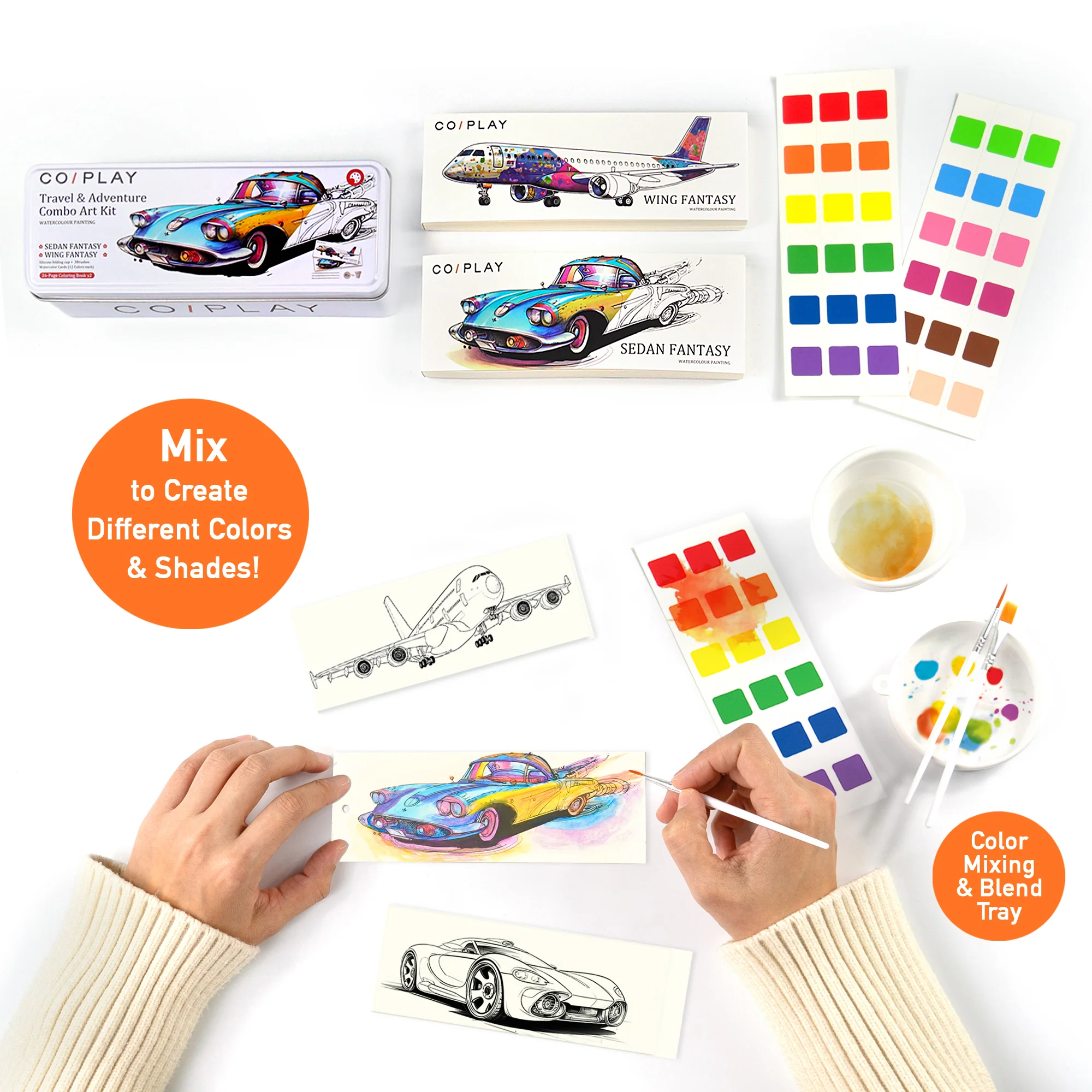 COIPLAY Watercolor Art Kit - Travel & Adventure - 648 Colors, 52 Bookmarks, Brushes & Tin Case - Image 3