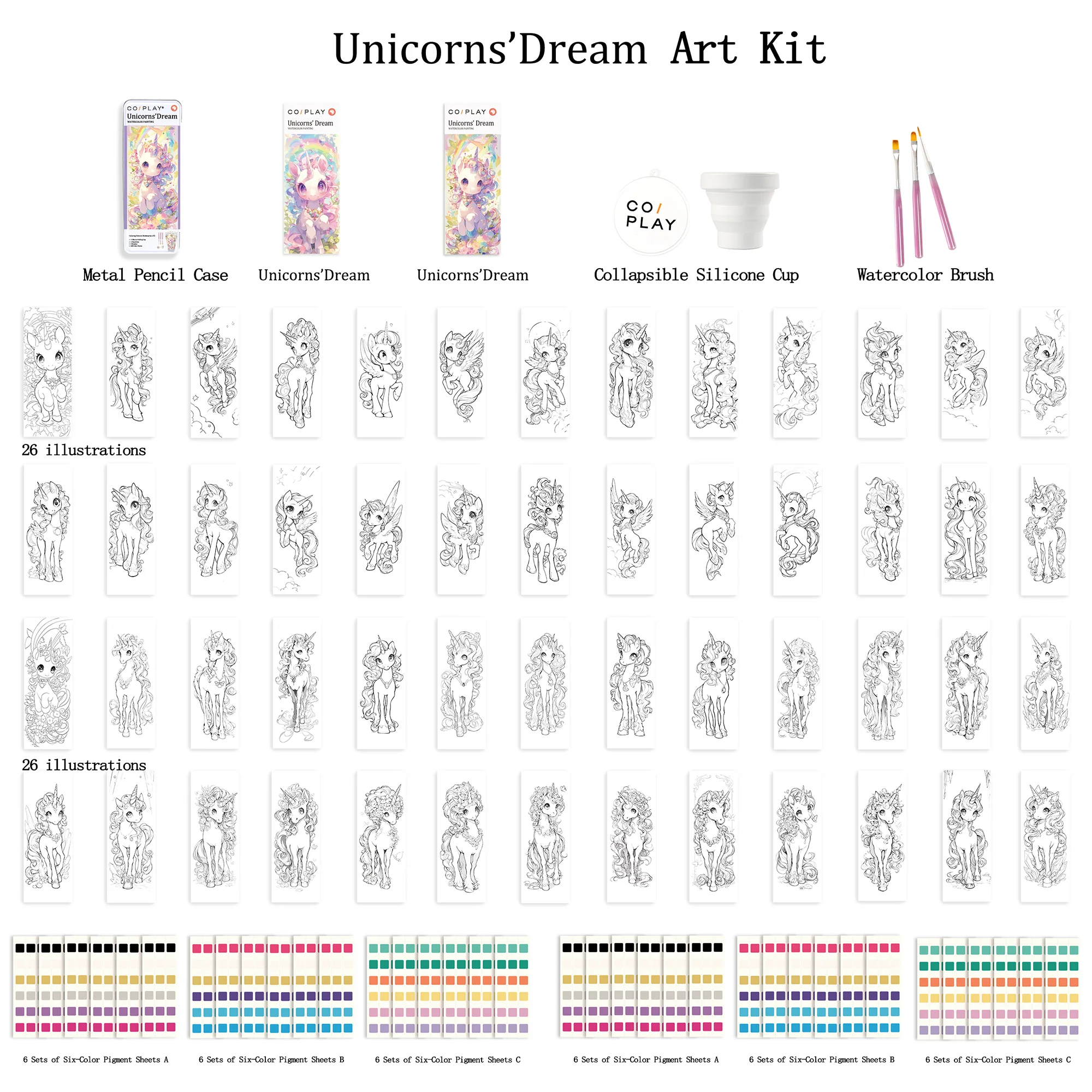 COIPlay Unicorns Dream Watercolor Art Kit - 648 Color Blocks, 52 Bookmarks, 3 Brushes - Image 5