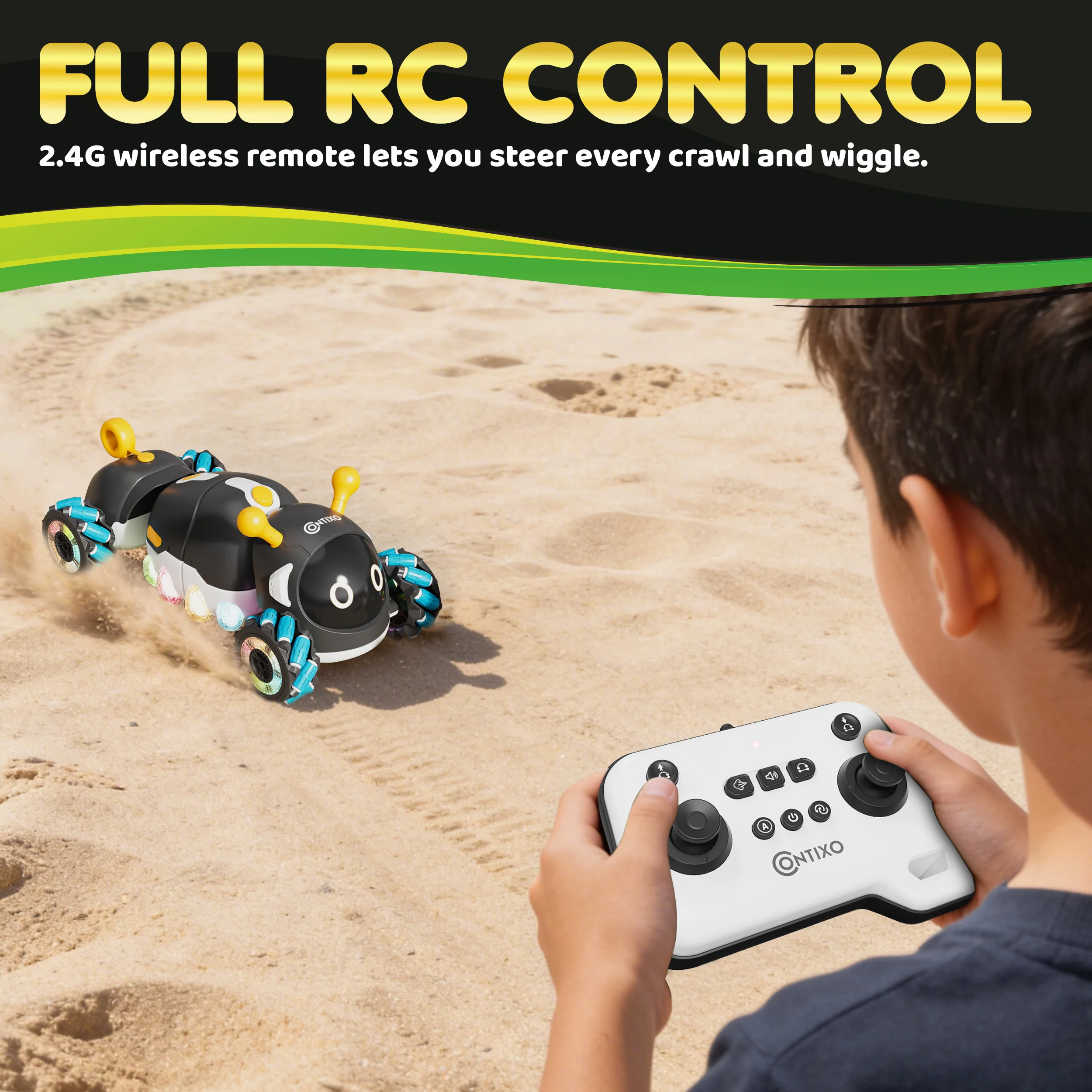 Contixo RC1 Mech Stunt RC Caterpillar Car with 2.4GHz Remote, 360° Spins, LED, Mist Spray, All-Terrain - Image 4