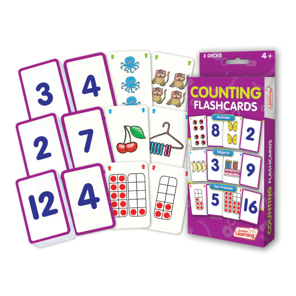 Junior Learning Counting Flashcards Set - Educational Math Teaching Tool for Ages 4+