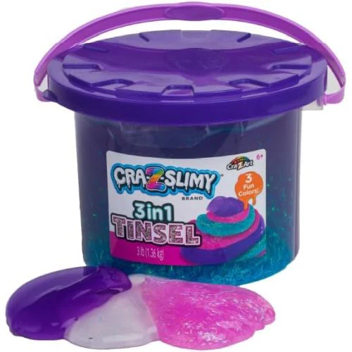 Cra-Z-Slimy Tri-Color Tinsel Bucket - Aqua, Pink, Purple - Image 2