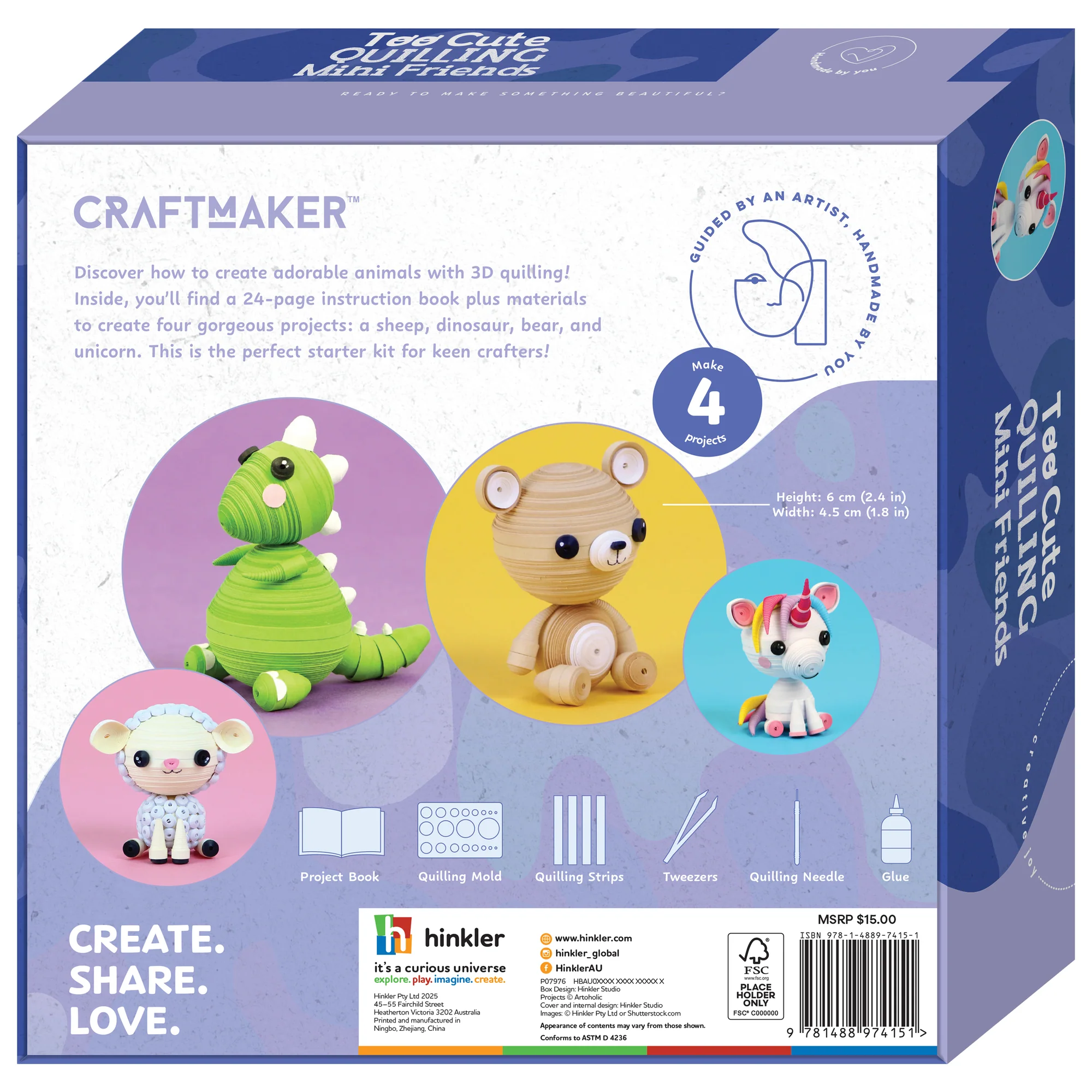 Craft Maker Too Cute Quilling Mini Friends 3D Paper Craft Kit - Image 3