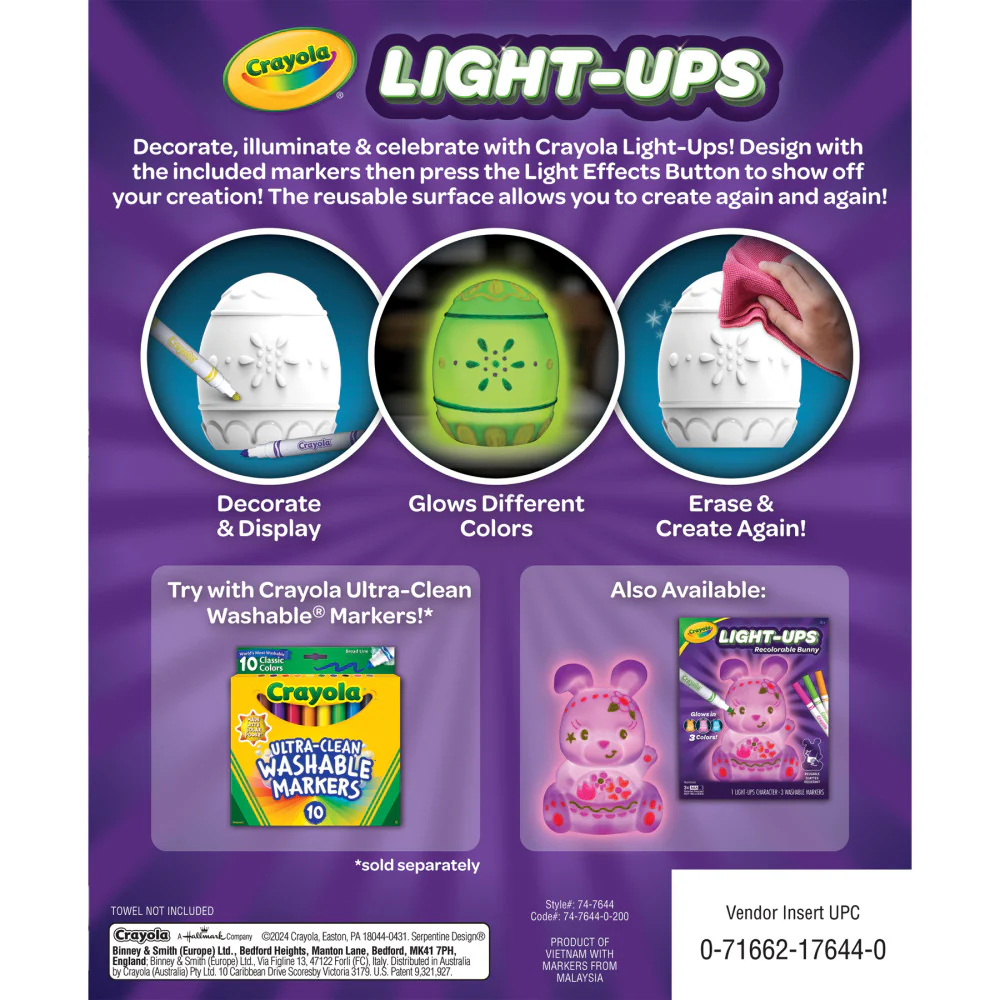 Crayola Light-Ups Recolorable Egg with Washable Markers - Red, Blue, Green - Image 2