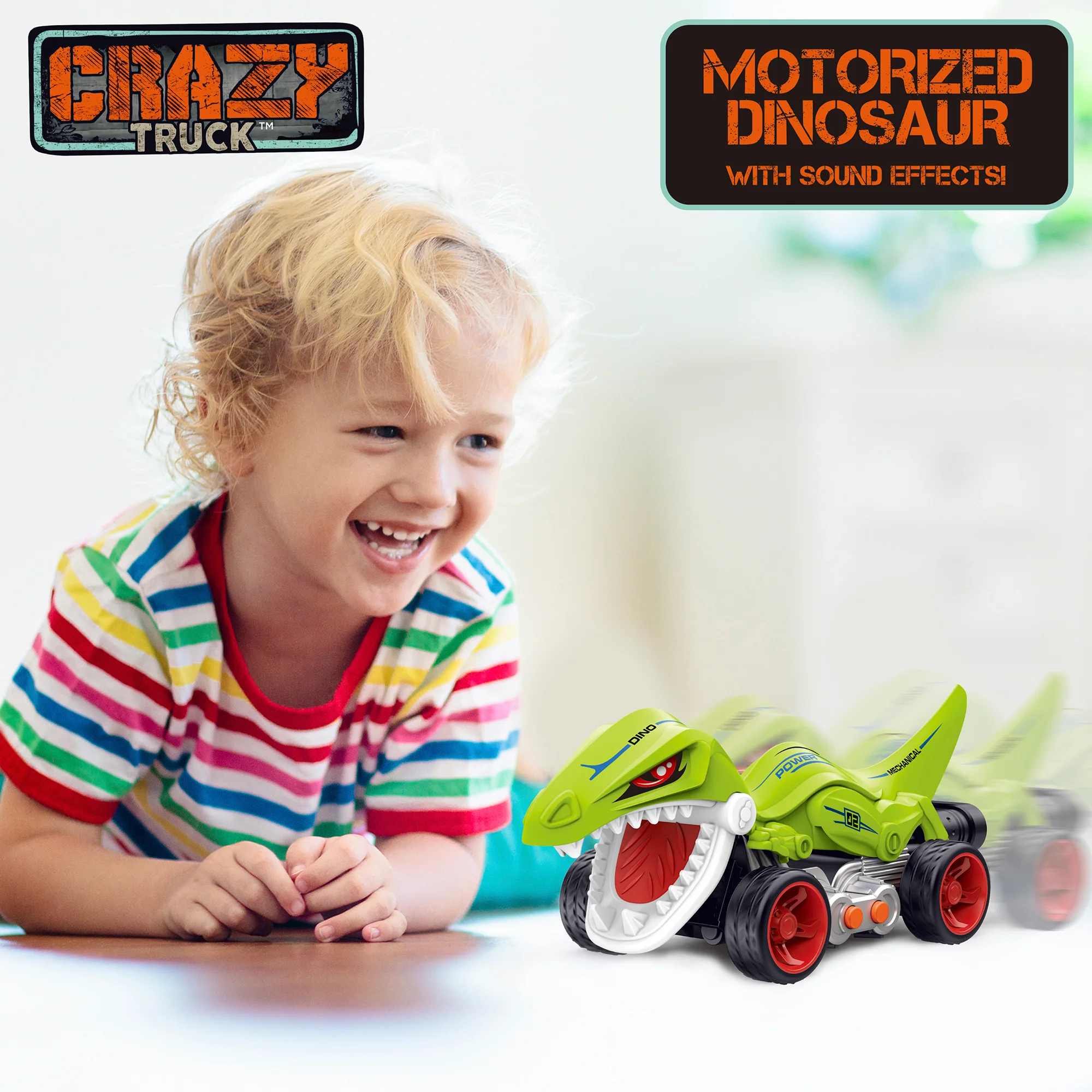 Crazy Truck Motorized Dinosaur - Roaring Green Dino Toy Vehicle for Kids 3+ - Image 3