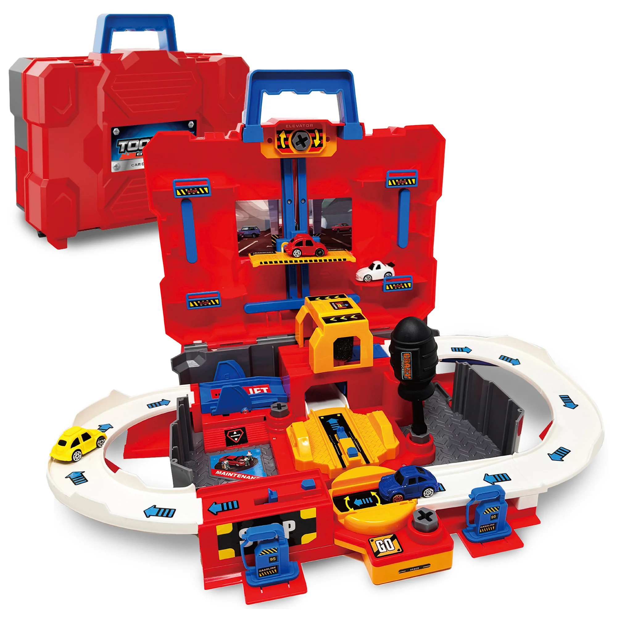 Crazy Truck 28-Piece Toolbox Garage Playset with Vehicles and Accessories