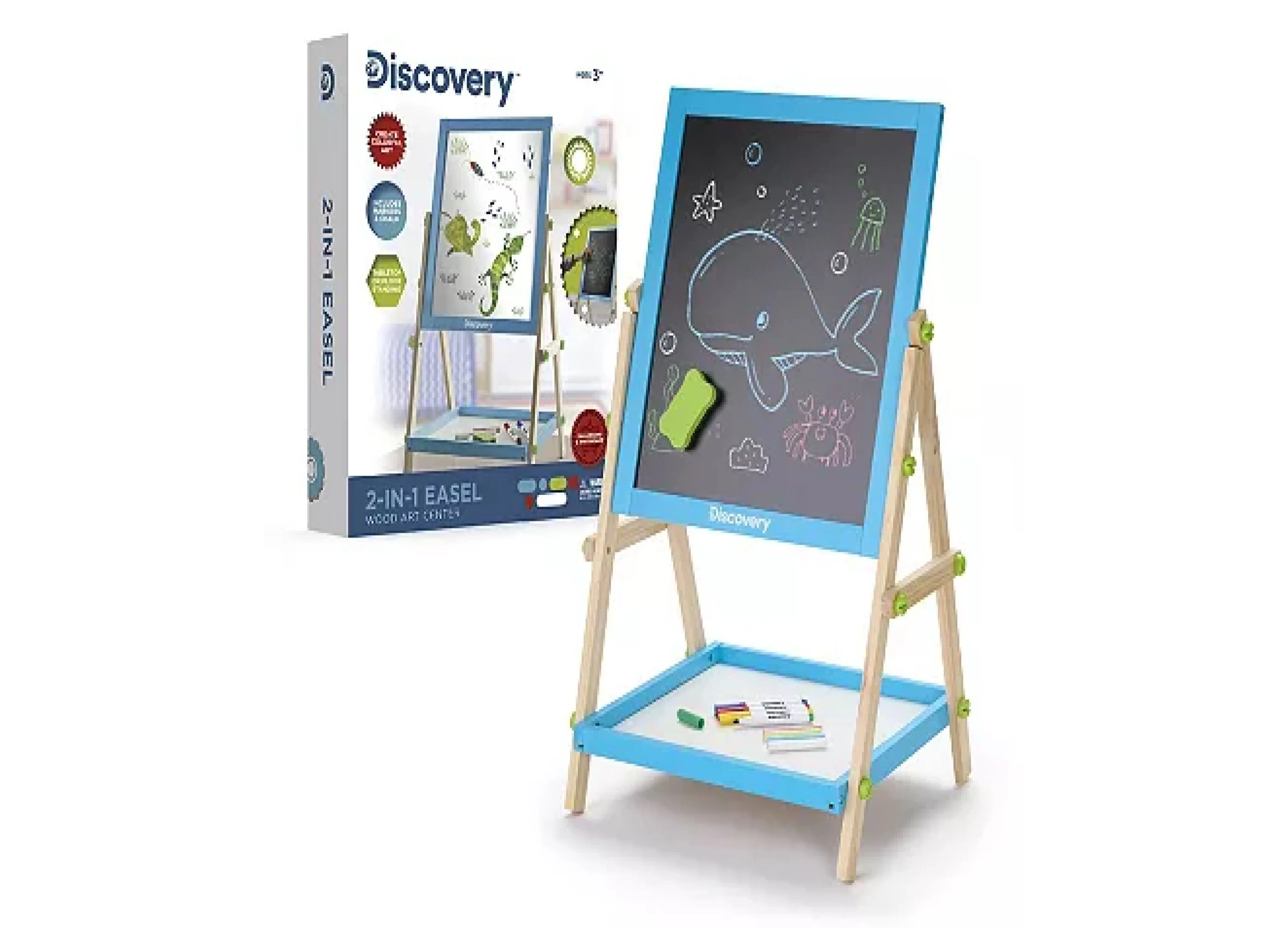 Discovery Kids 2-In-1 Easel Wood Art Center With Whiteboard And Chalkboard - Image 3