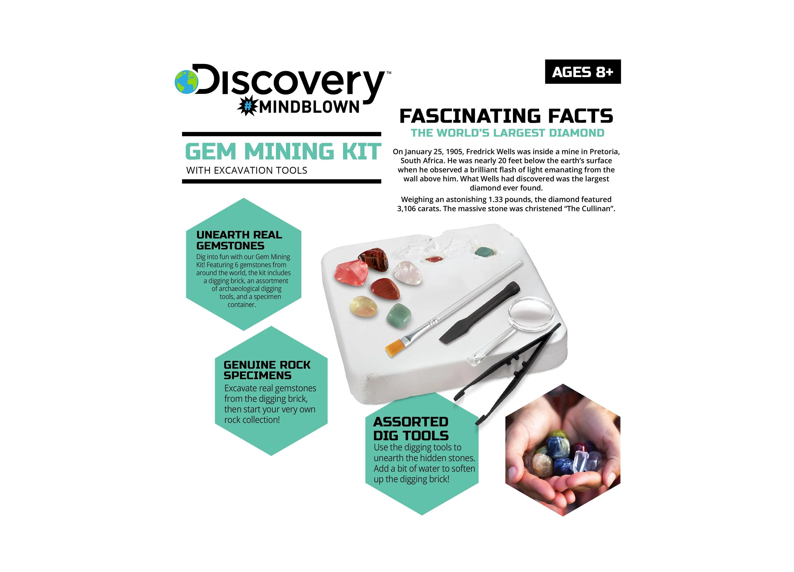 Discovery Kids Mindblown Gemstone Excavation Kit With 10 Semi-Precious Minerals And Crystals - Image 2