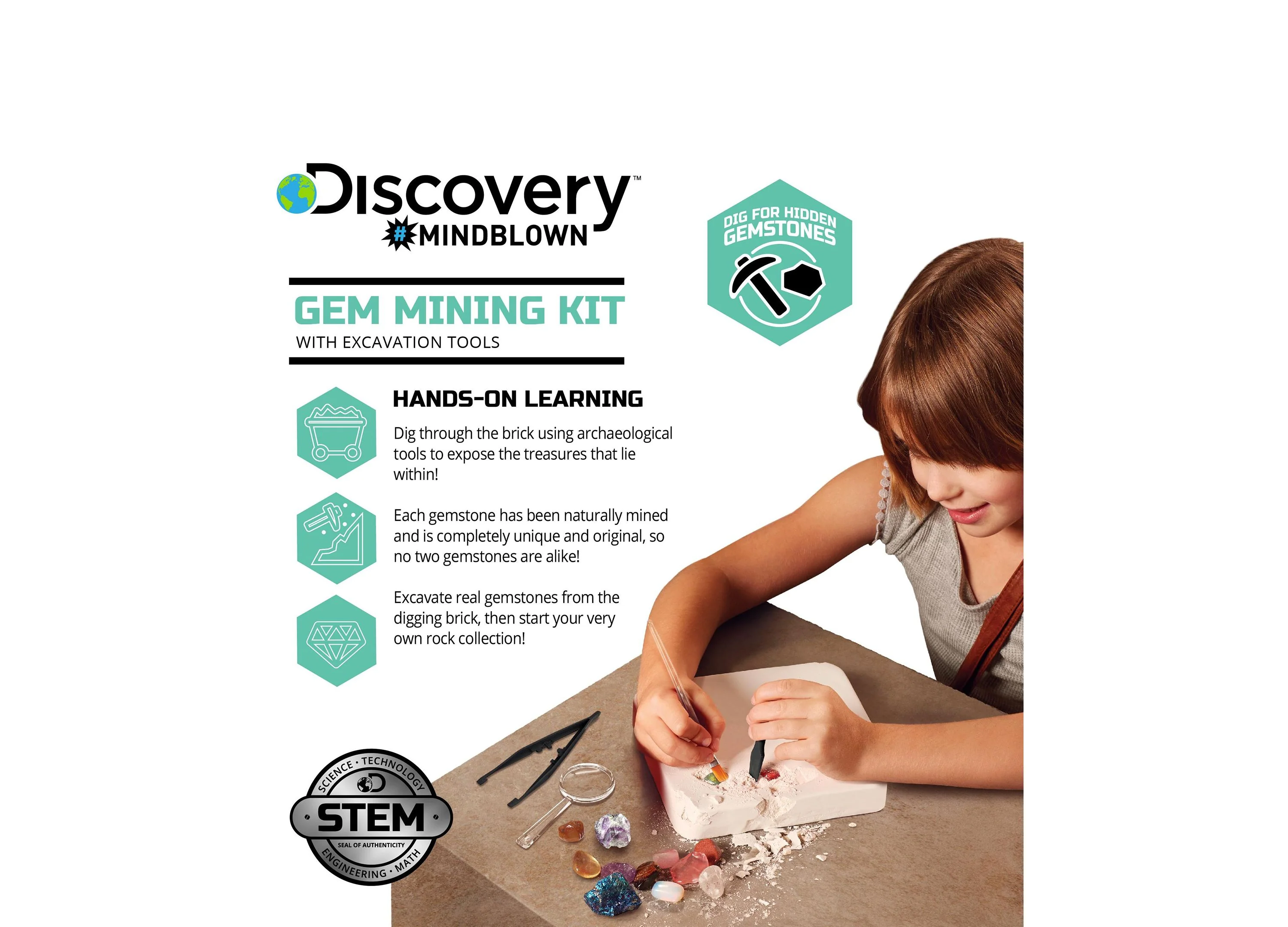 Discovery Kids Mindblown Gemstone Excavation Kit With 10 Semi-Precious Minerals And Crystals - Image 5