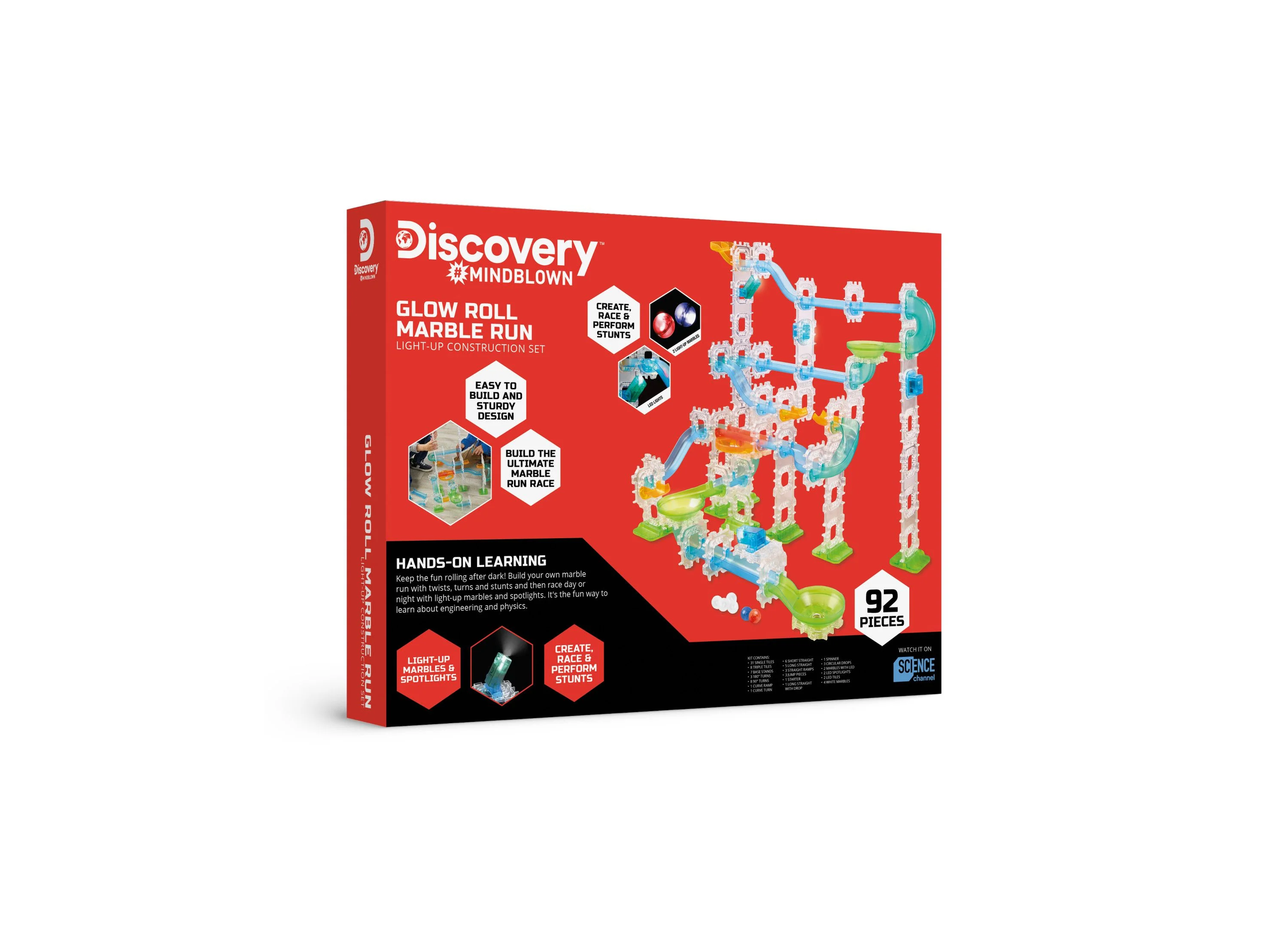 Discovery MINDBLOWN Glow Roll Light-Up Marble Run 92-Piece Construction Set - Image 10