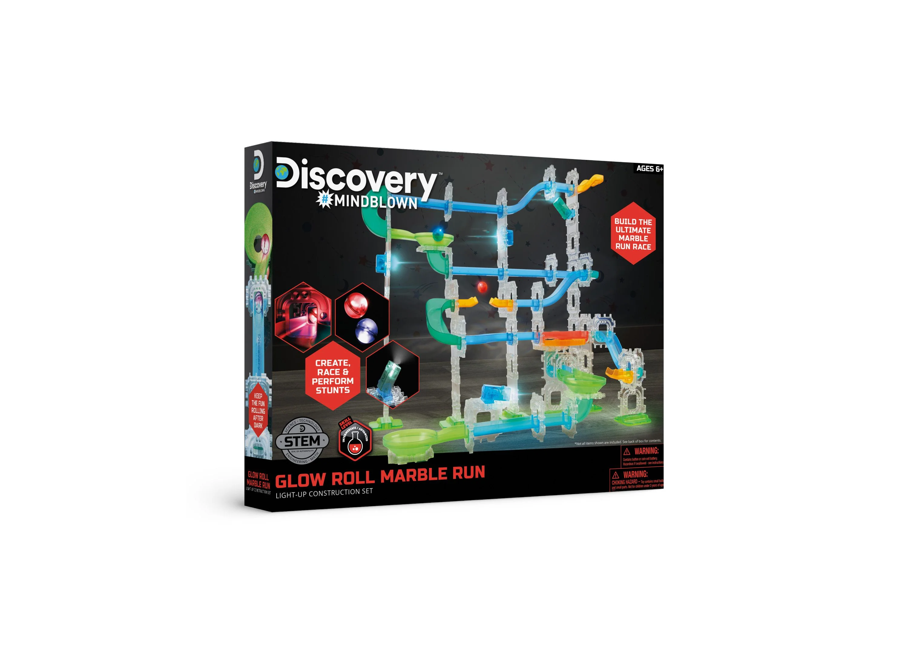 Discovery MINDBLOWN Glow Roll Light-Up Marble Run 92-Piece Construction Set - Image 7