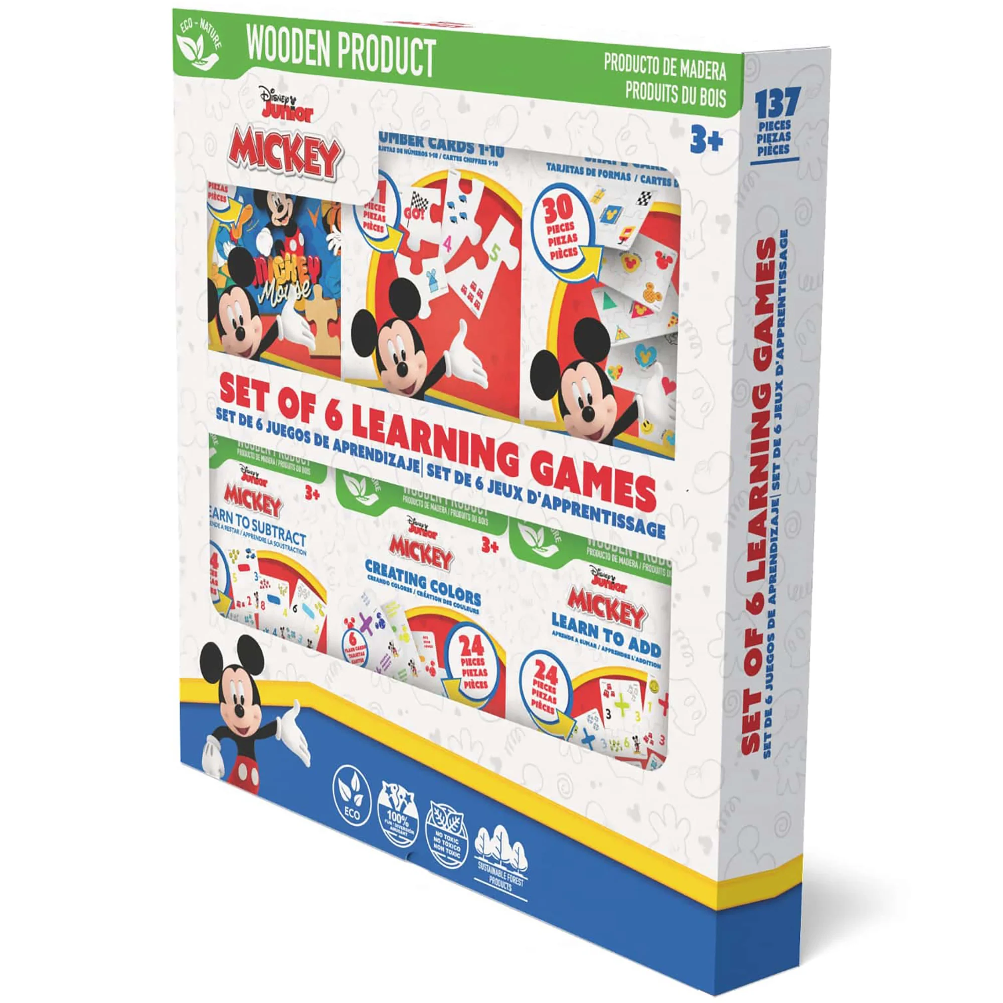 Disney Mickey Mouse 6-In-1 Wooden Learning Games Set With Bilingual Flashcards - Image 4
