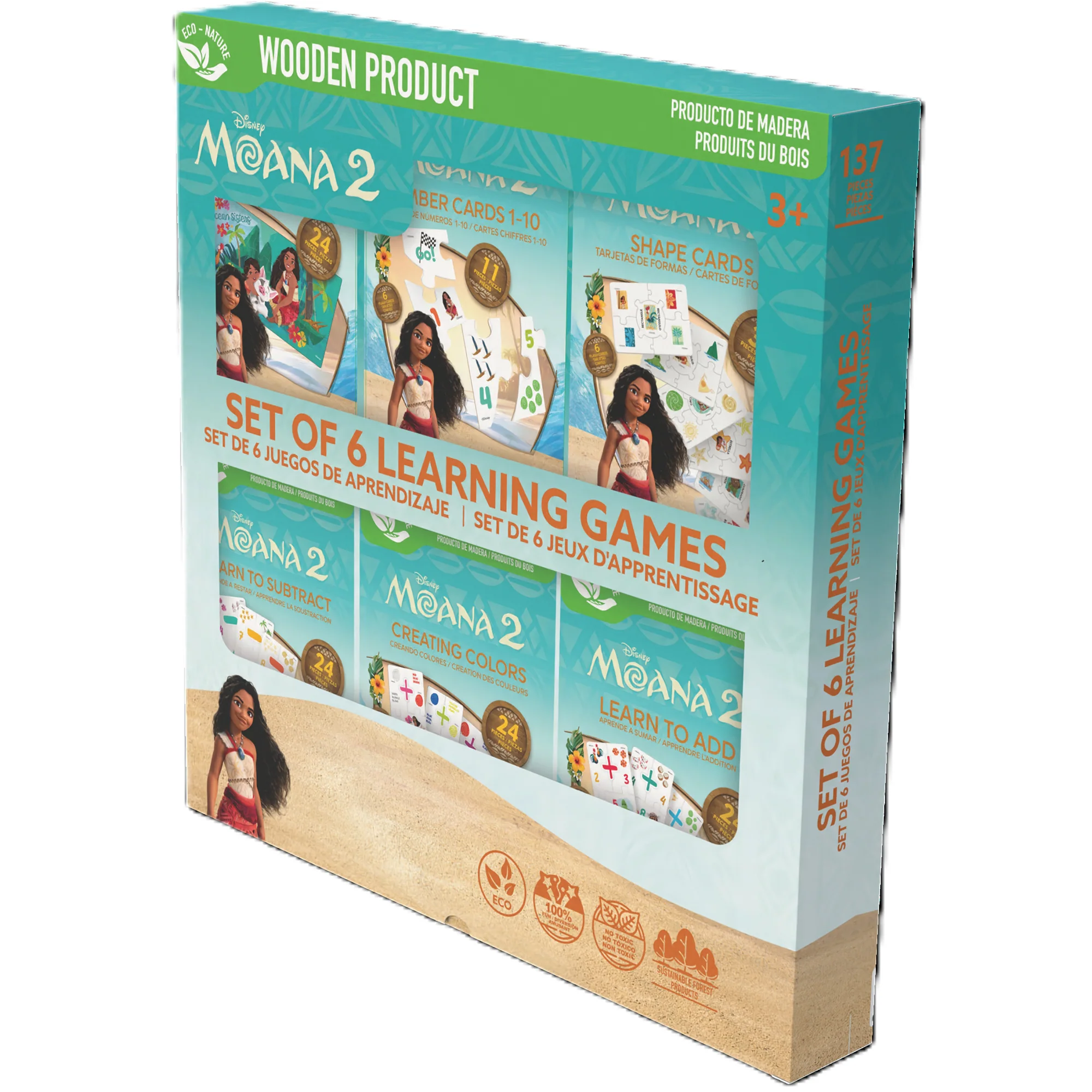 Disney Moana 2 Bilingual Learning Games 6-In-1 Wooden Flash Cards Set - Image 4