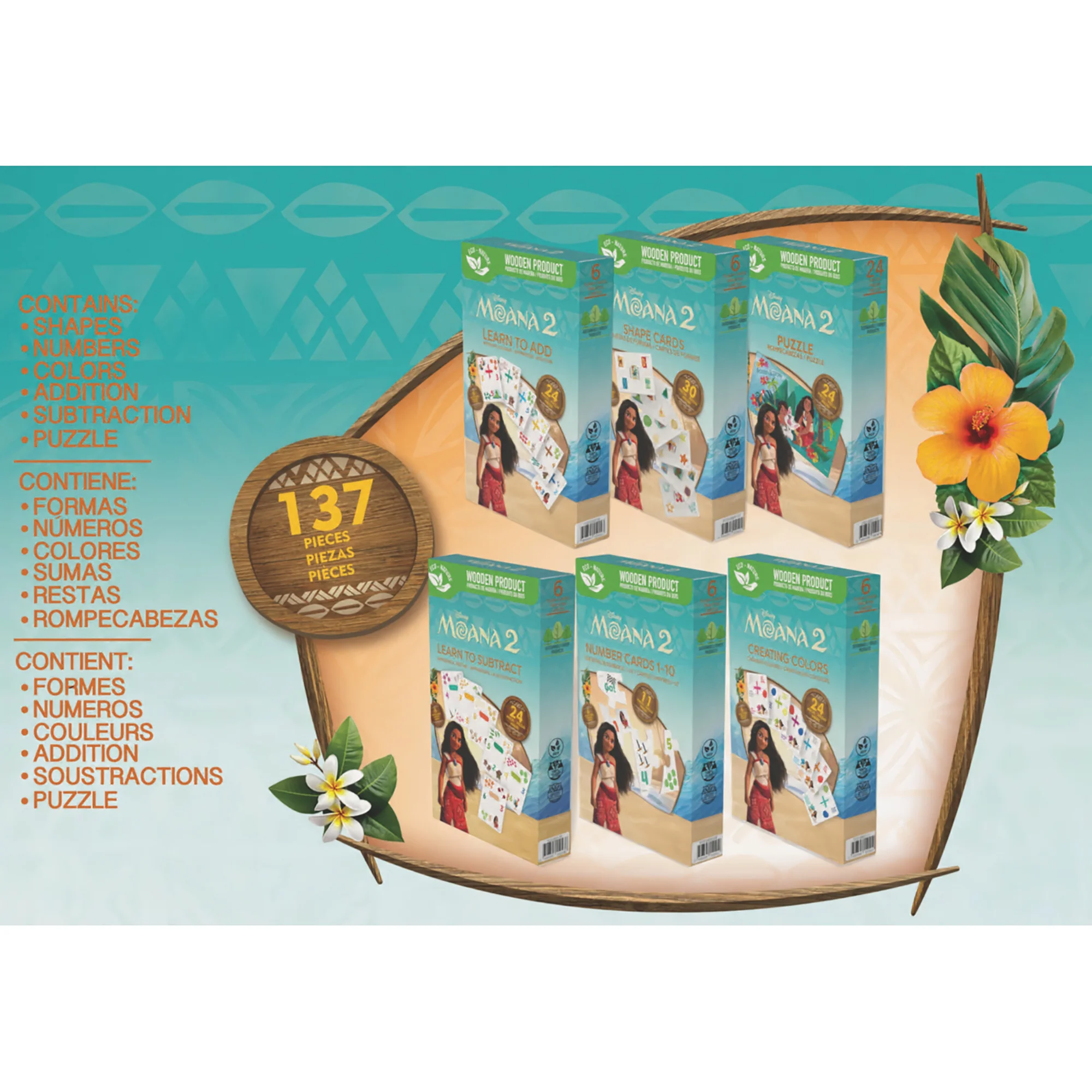 Disney Moana 2 Bilingual Learning Games 6-In-1 Wooden Flash Cards Set - Image 5