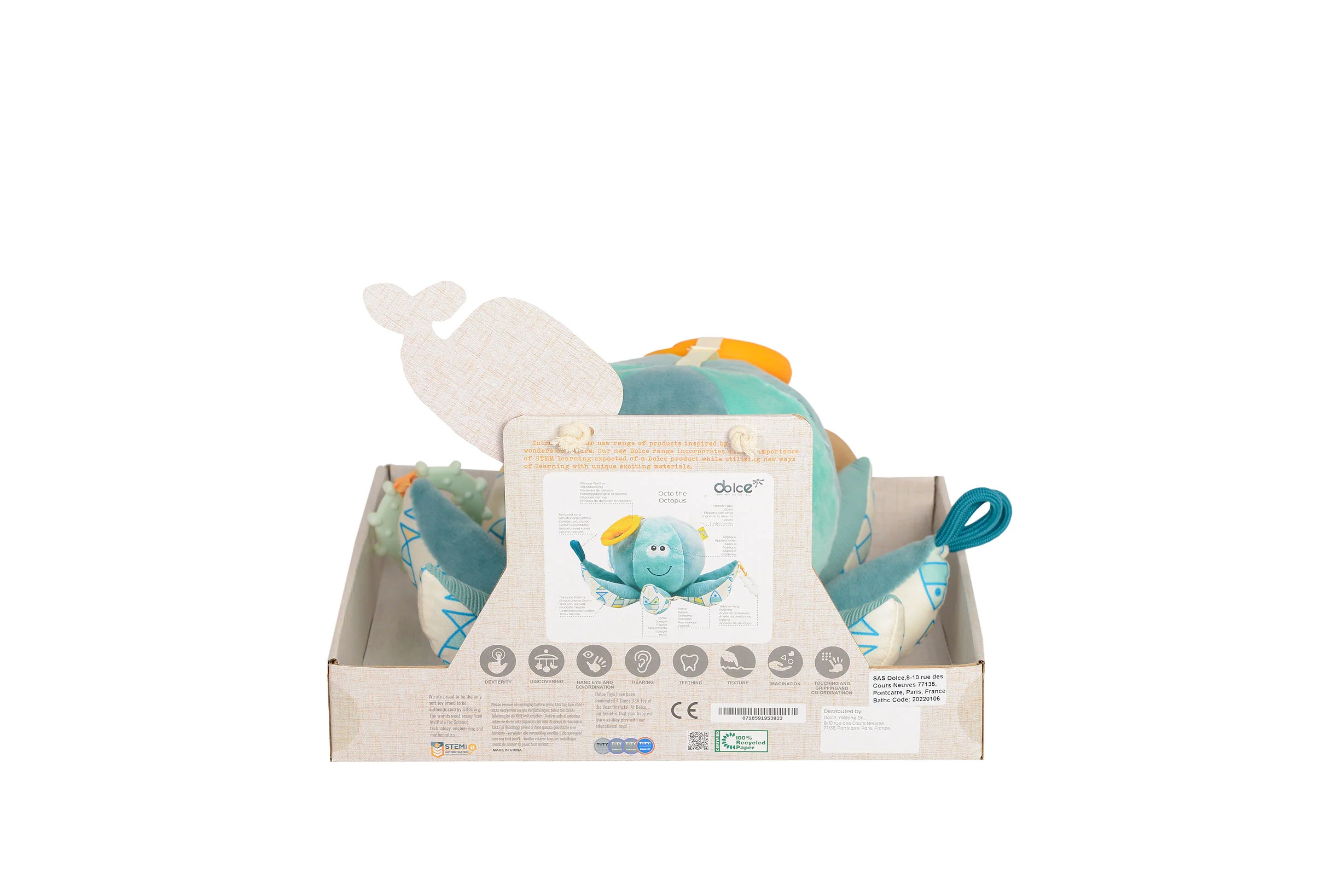 Dolce Octo the Octopus Interactive Plush with Teether and Rattle - Image 2