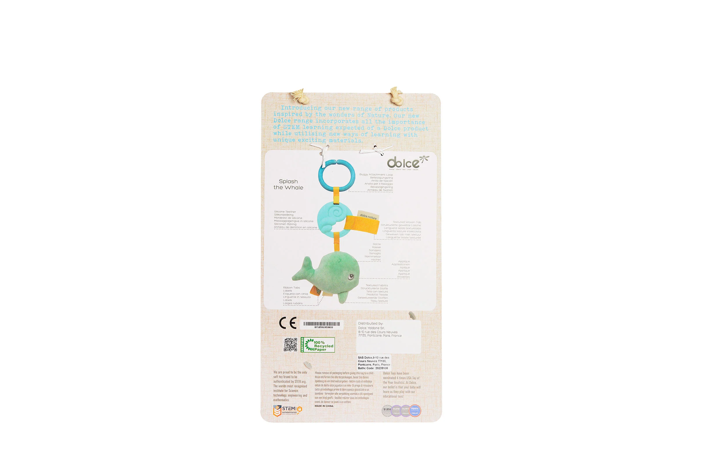 Dolce Splash the Whale Textured Teether Toy with Squeaker - Multi-Color - Image 2