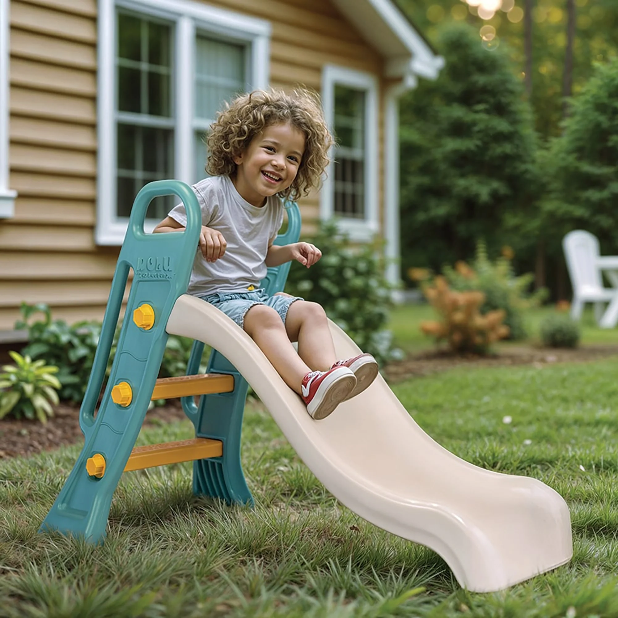Dolu Junior Slide in Green-Yellow-White for Toddlers, Indoor-Outdoor Slide - Image 3