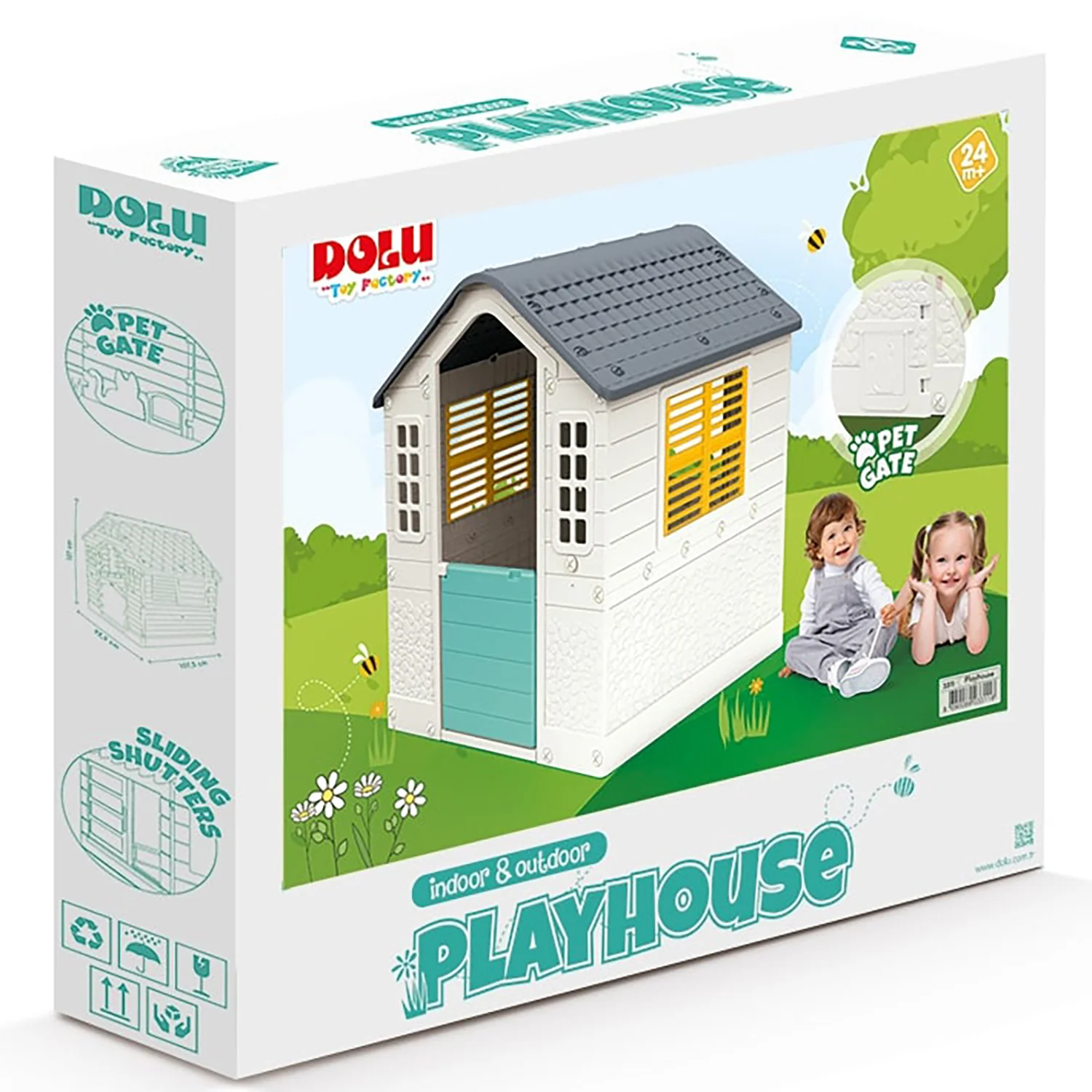 Dolu My First Cottage Playhouse - Vibrant White, Green, Yellow - Image 2